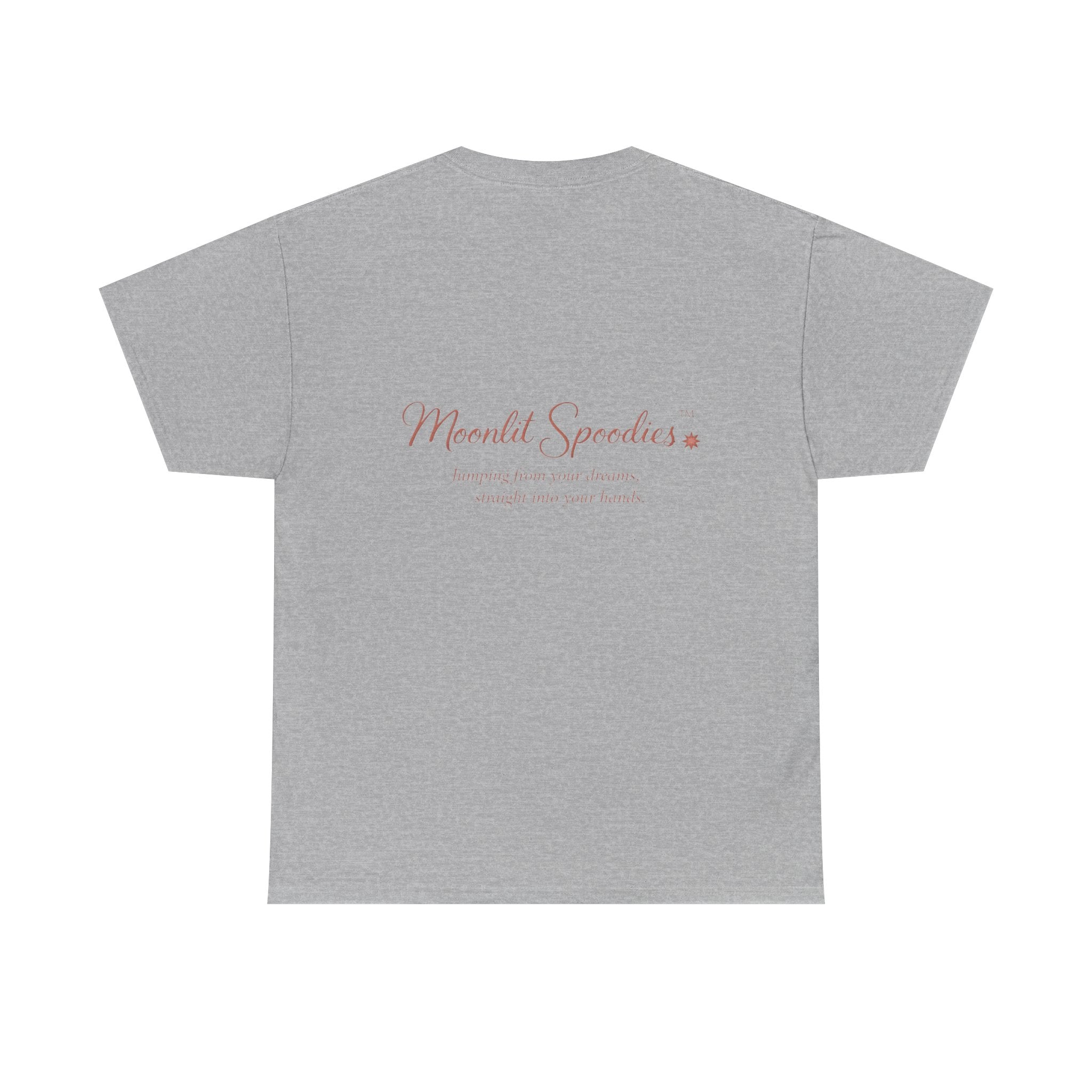 Moonlit Spoodies Tee — Minimal Sorsha Front Graphic with Logo & Slogan Back