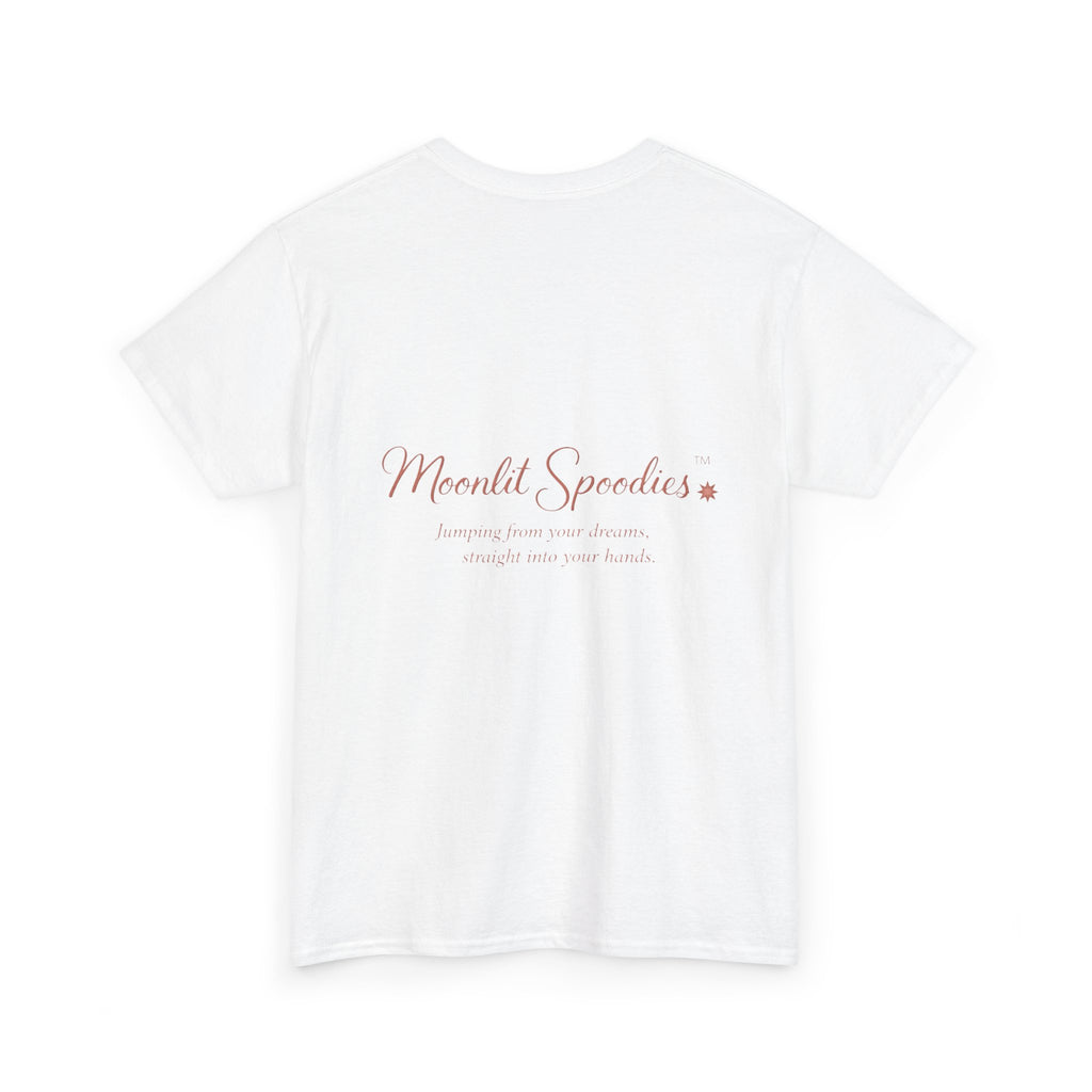 Moonlit Spoodies Tee — Minimal Sorsha Front Graphic with Logo & Slogan Back