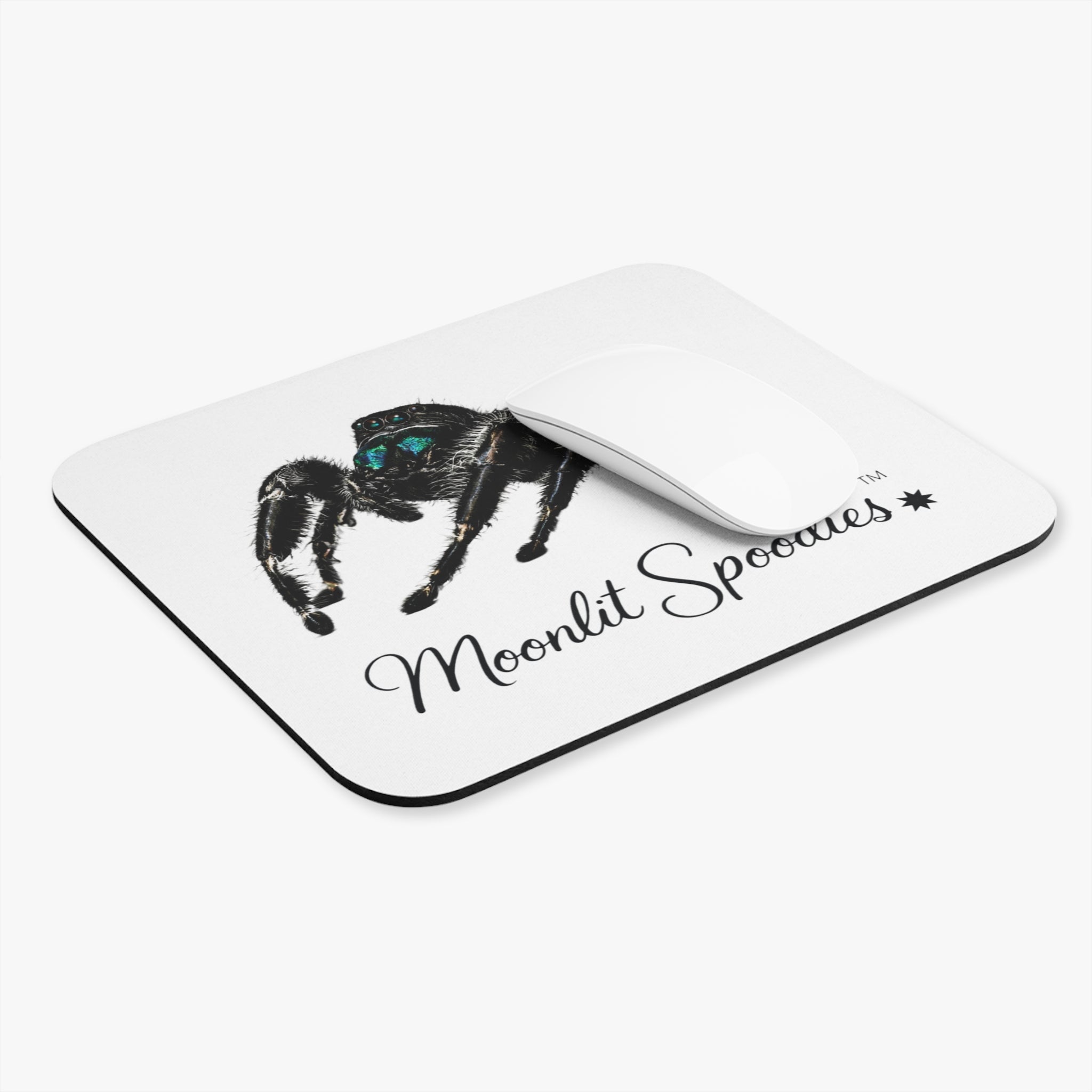 Spider Logo Mouse Pad — 'Moonlit Spoodies' Desk Mat for Gamers & Arachnid Lovers