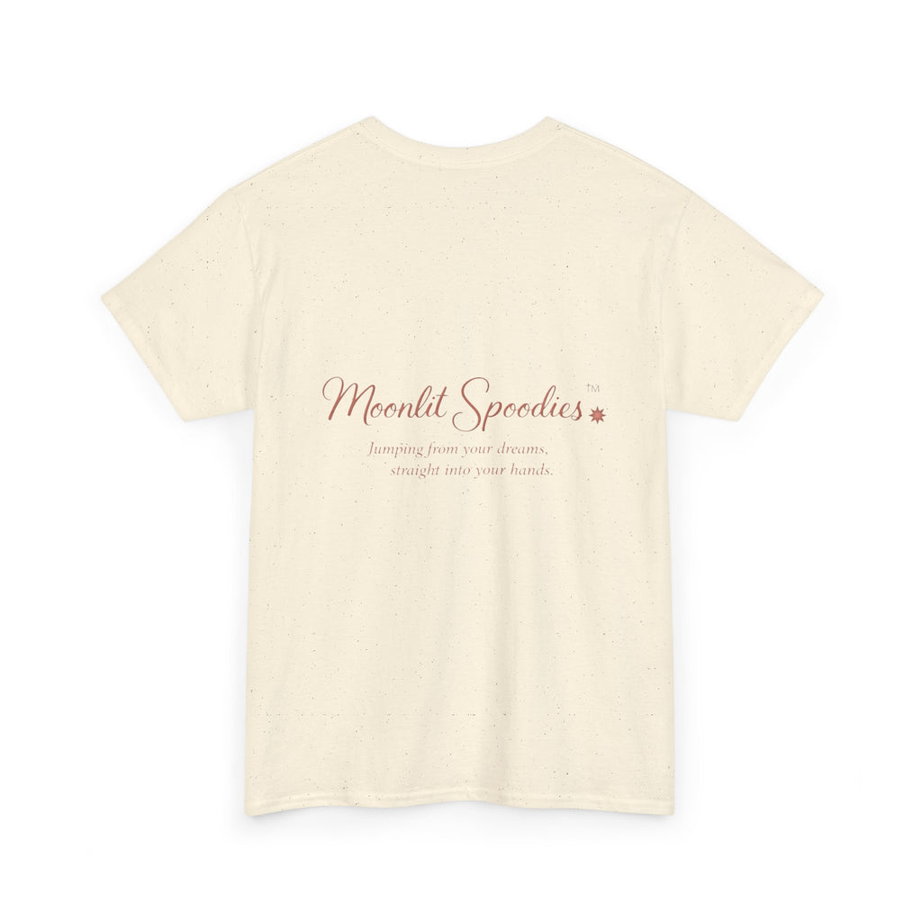 Moonlit Spoodies Tee — Minimal Sorsha Front Graphic with Logo & Slogan Back