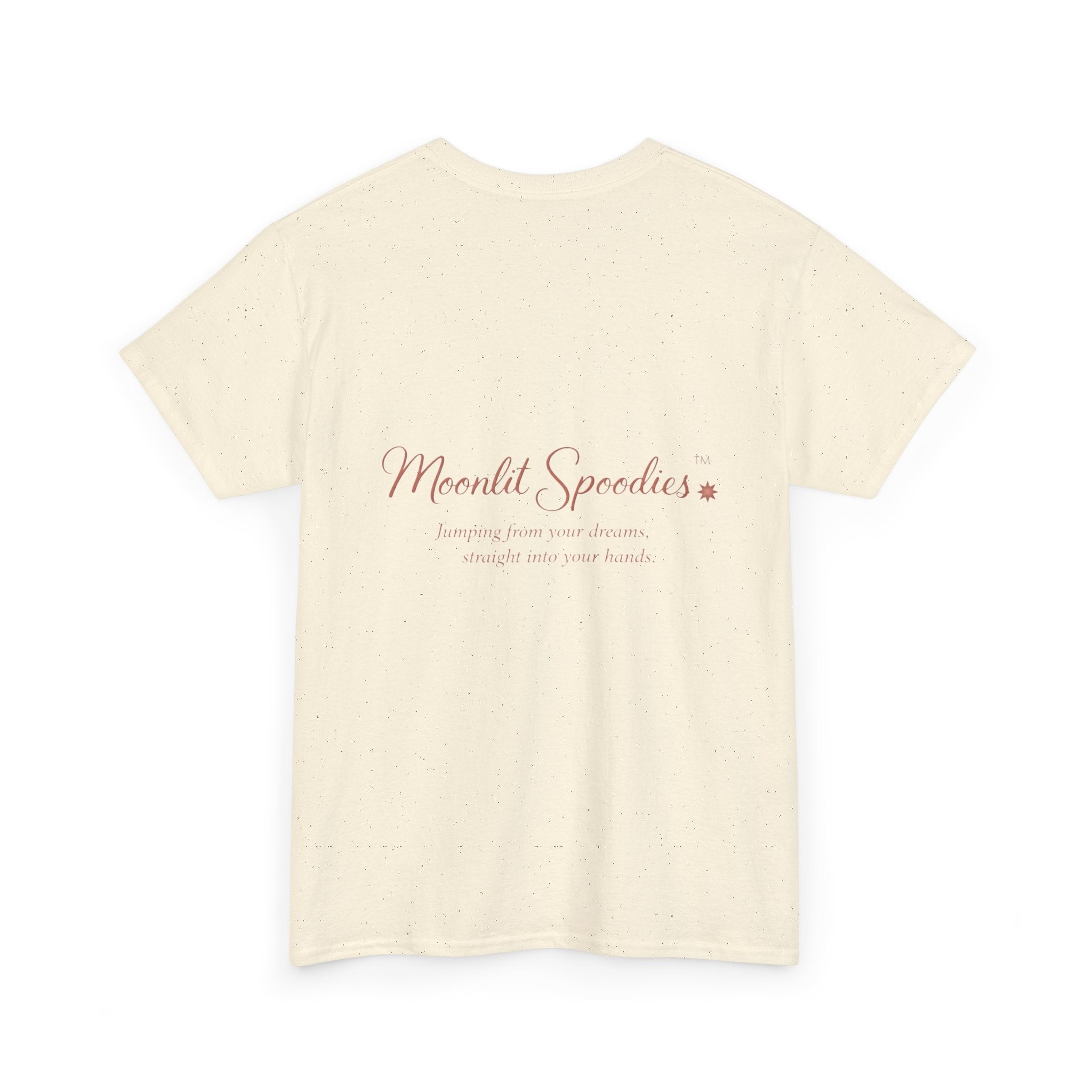 Moonlit Spoodies Tee — Minimal Sorsha Front Graphic with Logo & Slogan Back