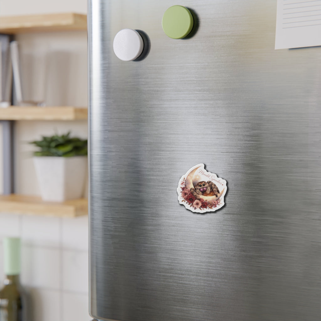 Cute Sorsha Jumping Spider on Crescent Moon Floral Die-Cut Magnet