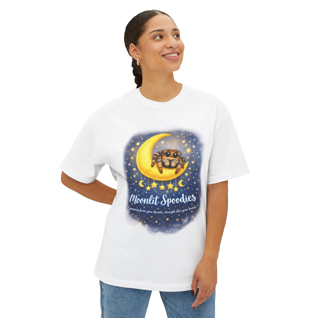 Moonlit Spoodies Tee — Cute Spider on Crescent Moon Graphic Shirt