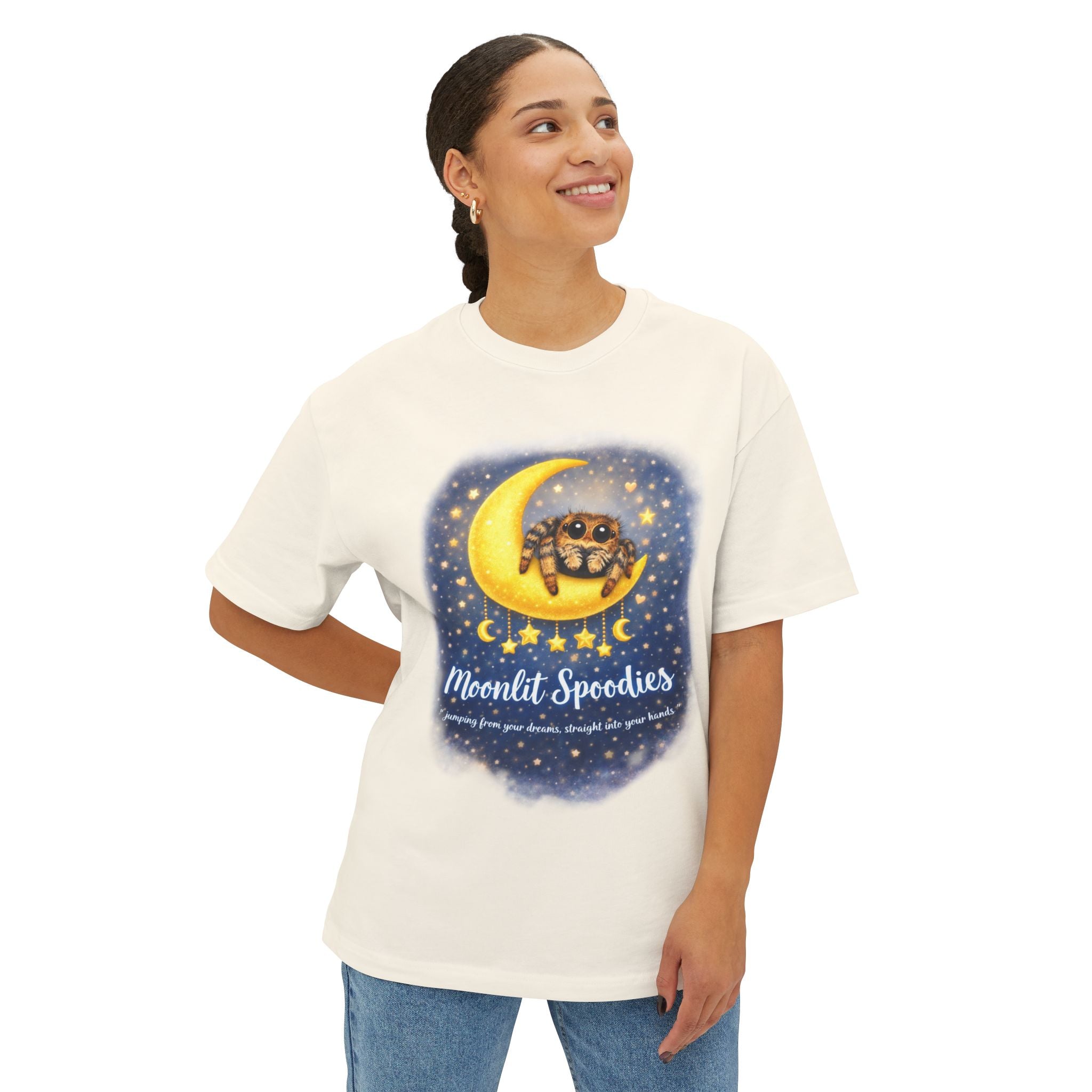 Moonlit Spoodies Tee — Cute Spider on Crescent Moon Graphic Shirt