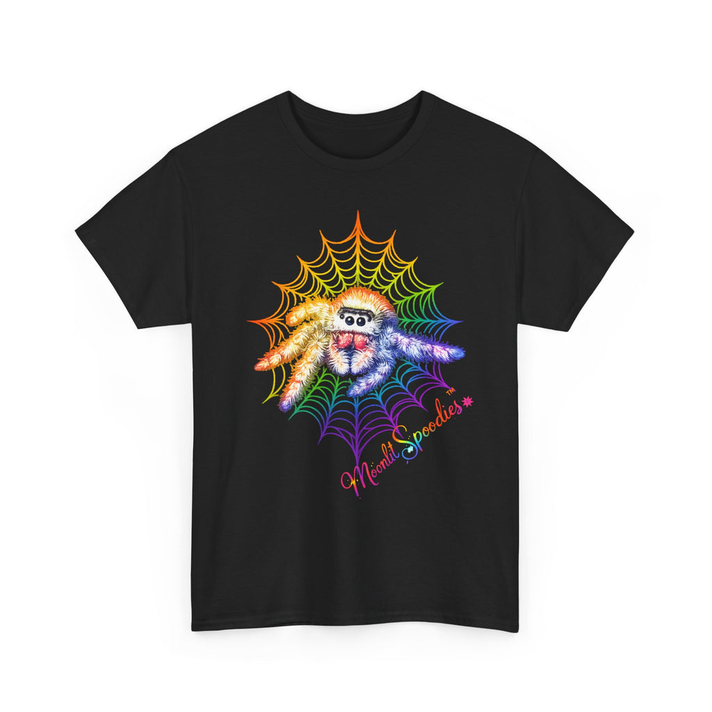 Rainbow Spider Web T-Shirt — Cute Spider with 'Wickedly Adorable' Design