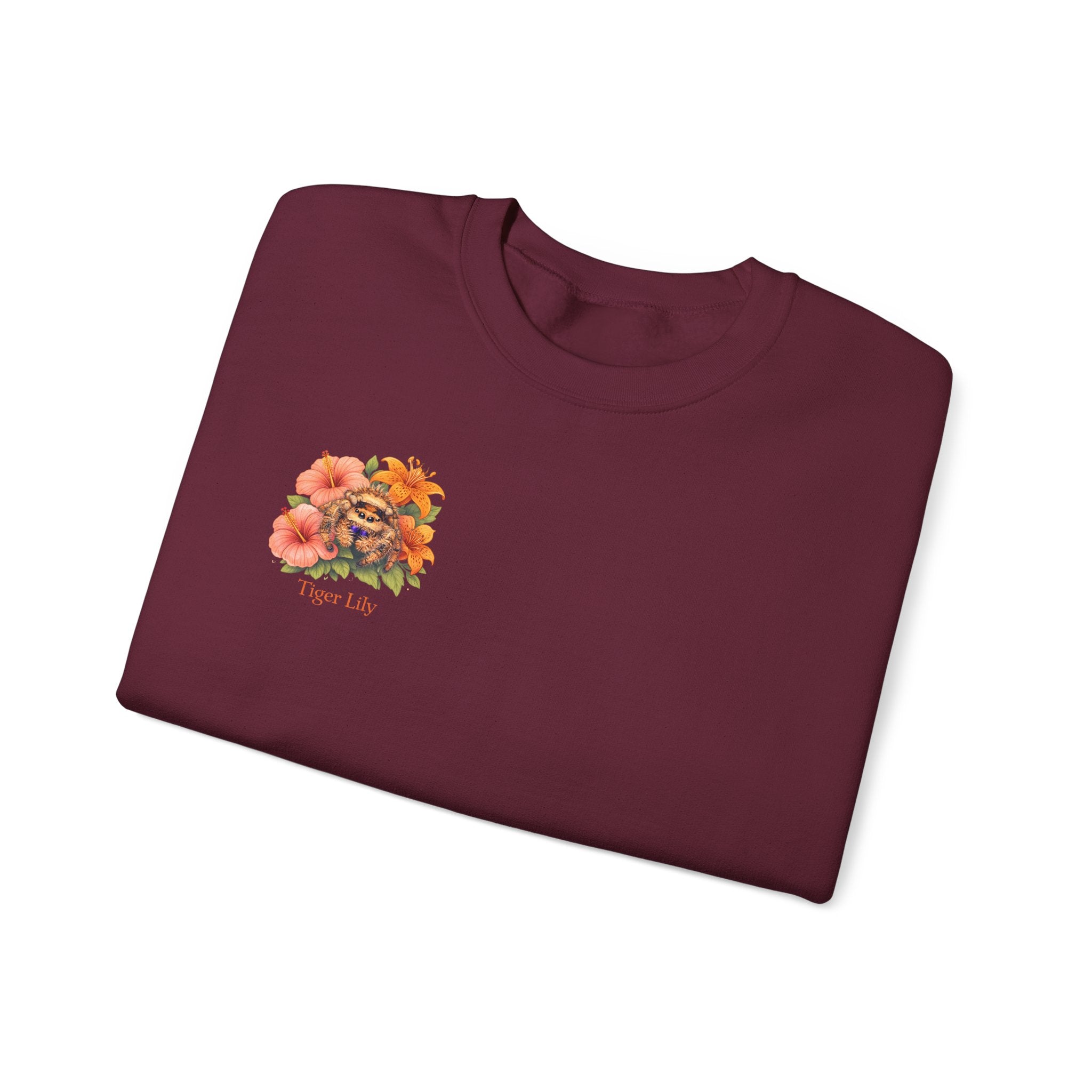 Minimalistic Tiger Lily Floral Sweatshirt — 'Tiger Lily' Vintage Flower & Tiger Sketch Crewneck