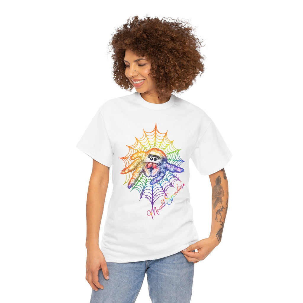 Rainbow Spider Web T-Shirt — Cute Spider with 'Wickedly Adorable' Design