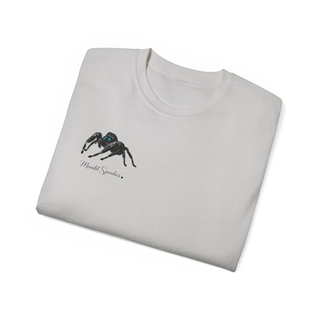 Spider Sketch Tee — Minimal Black Spider Graphic with 'Please Confirm' Text