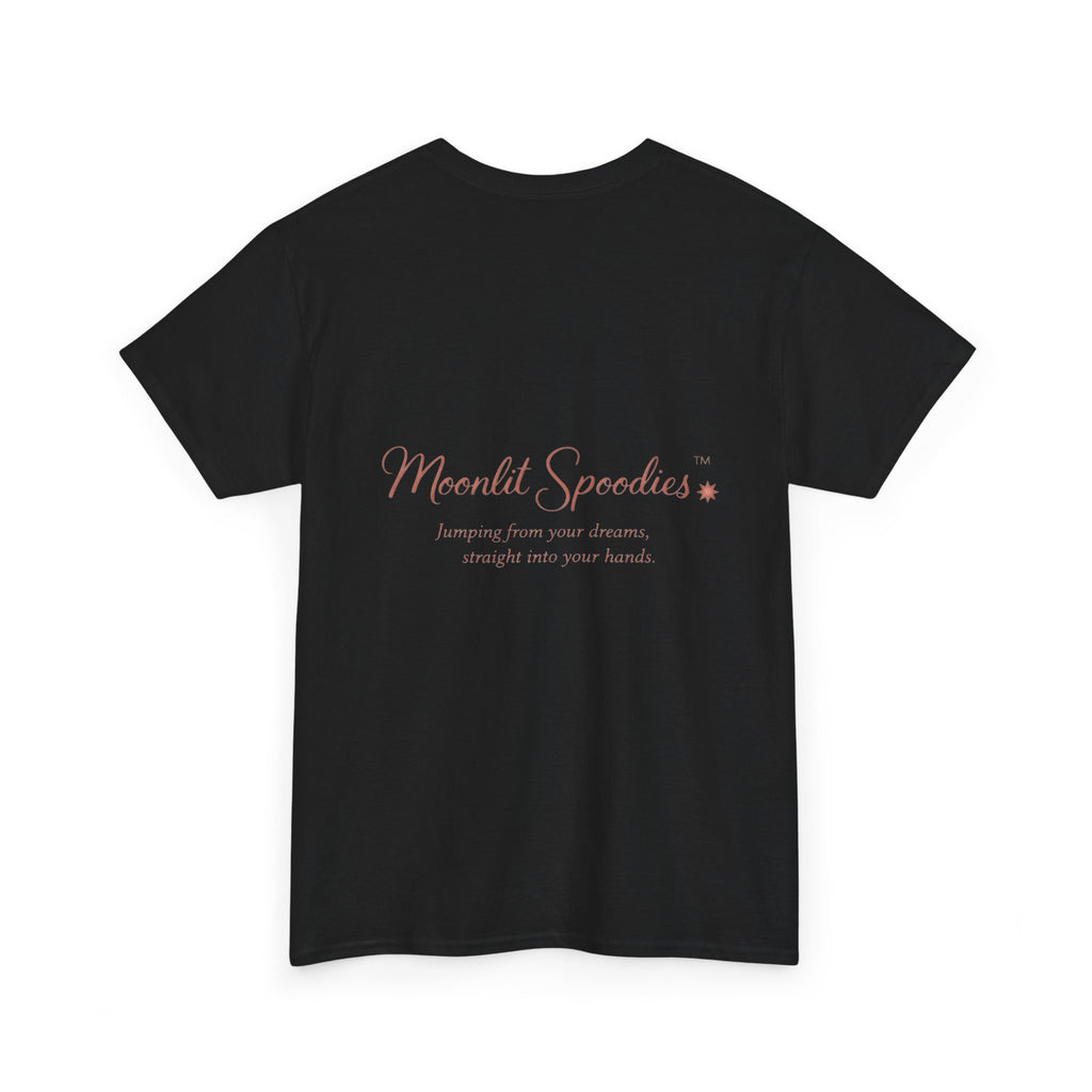 Moonlit Spoodies Tee — Minimal Sorsha Front Graphic with Logo & Slogan Back