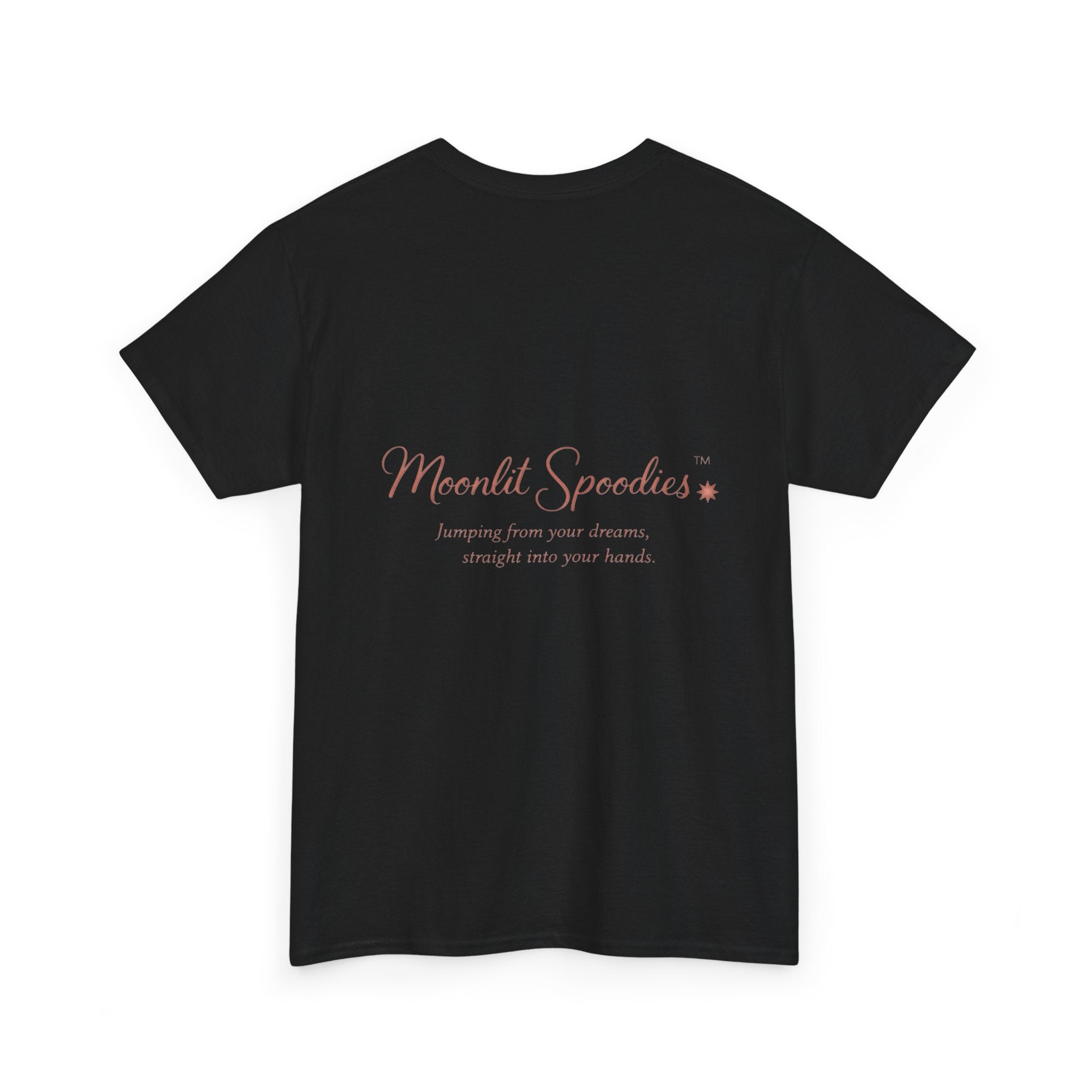 Moonlit Spoodies Tee — Minimal Sorsha Front Graphic with Logo & Slogan Back