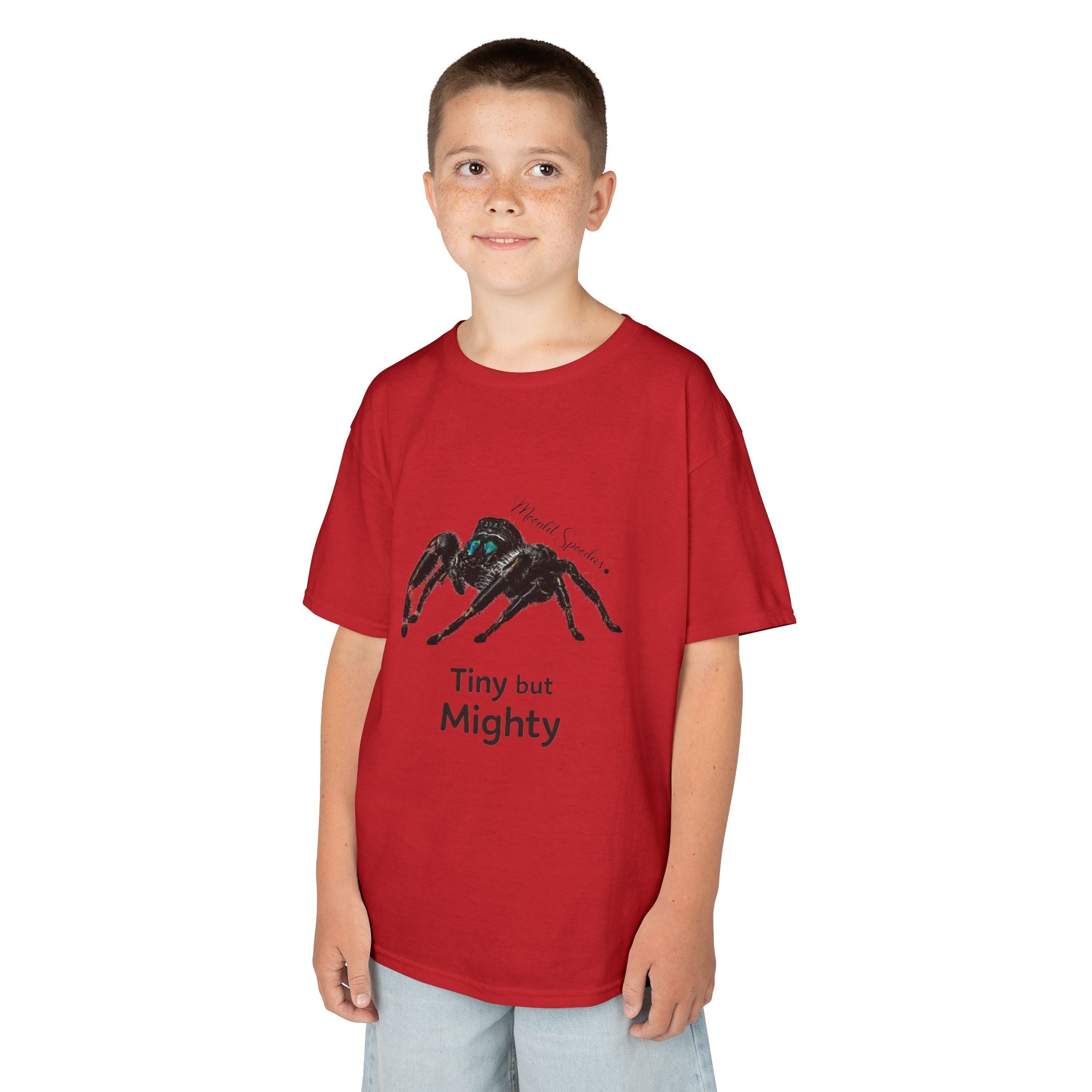 Kids T-Shirt — 'Tiny but Mighty' Jumping Spider Graphic