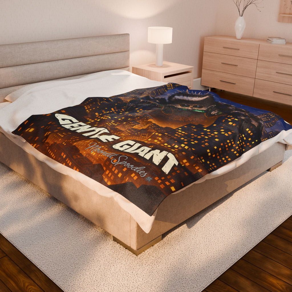 Velveteen Plush Blanket — "Gentle Giant" Neon-Eyed Spider Cityscape Throw