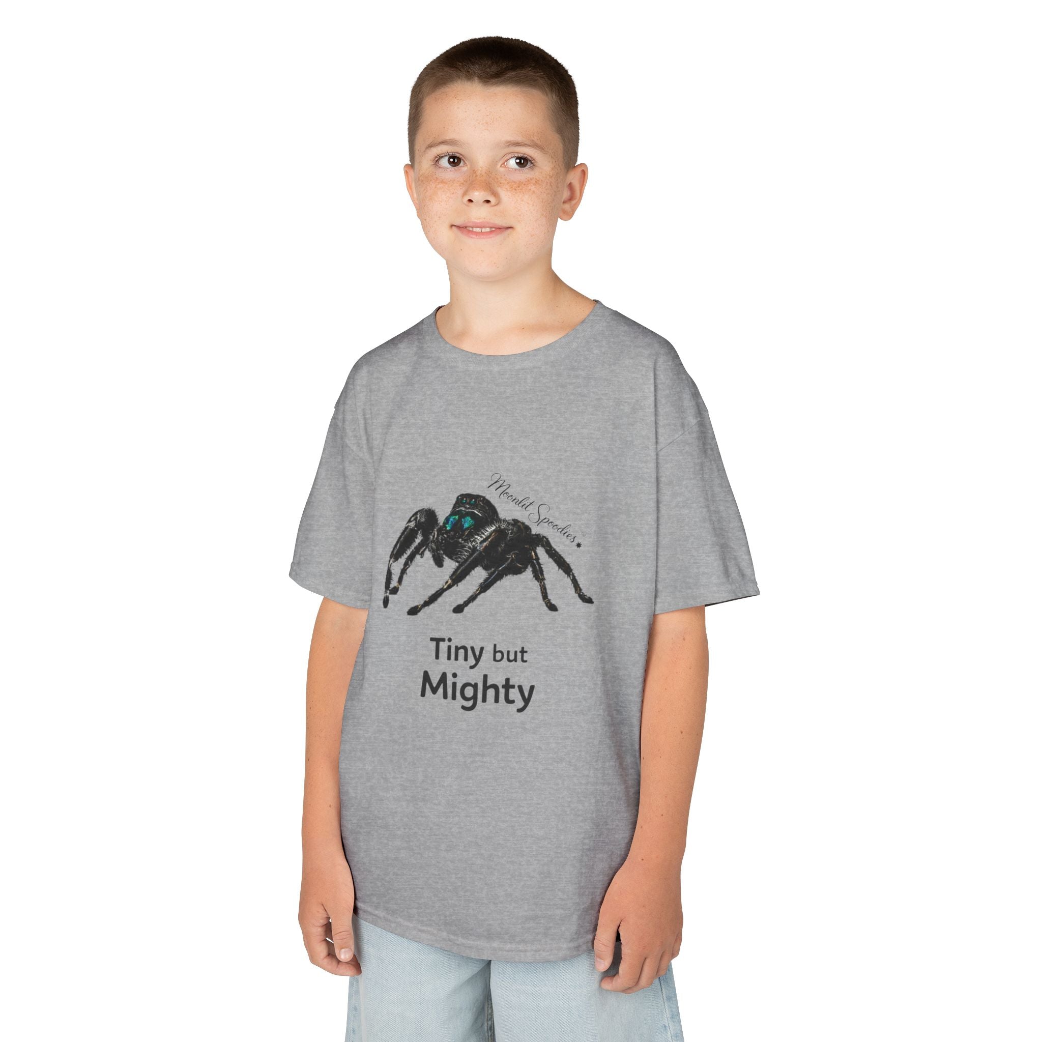Kids T-Shirt — 'Tiny but Mighty' Jumping Spider Graphic