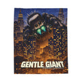 Velveteen Plush Blanket — "Gentle Giant" Neon-Eyed Spider Cityscape Throw