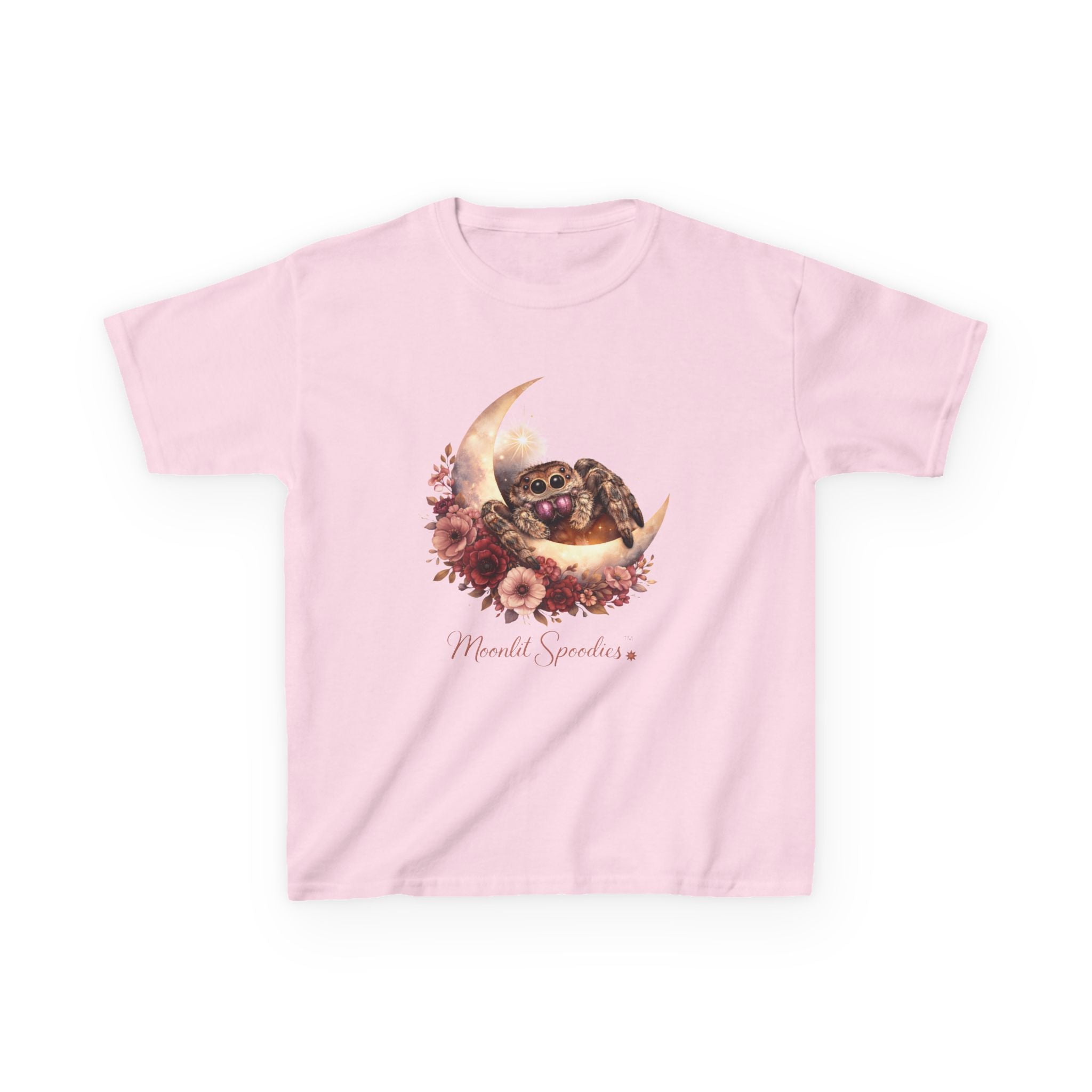Kids Tee — Sorsha the Jumping Spider on Crescent Moon (Moonlit Spoodies)