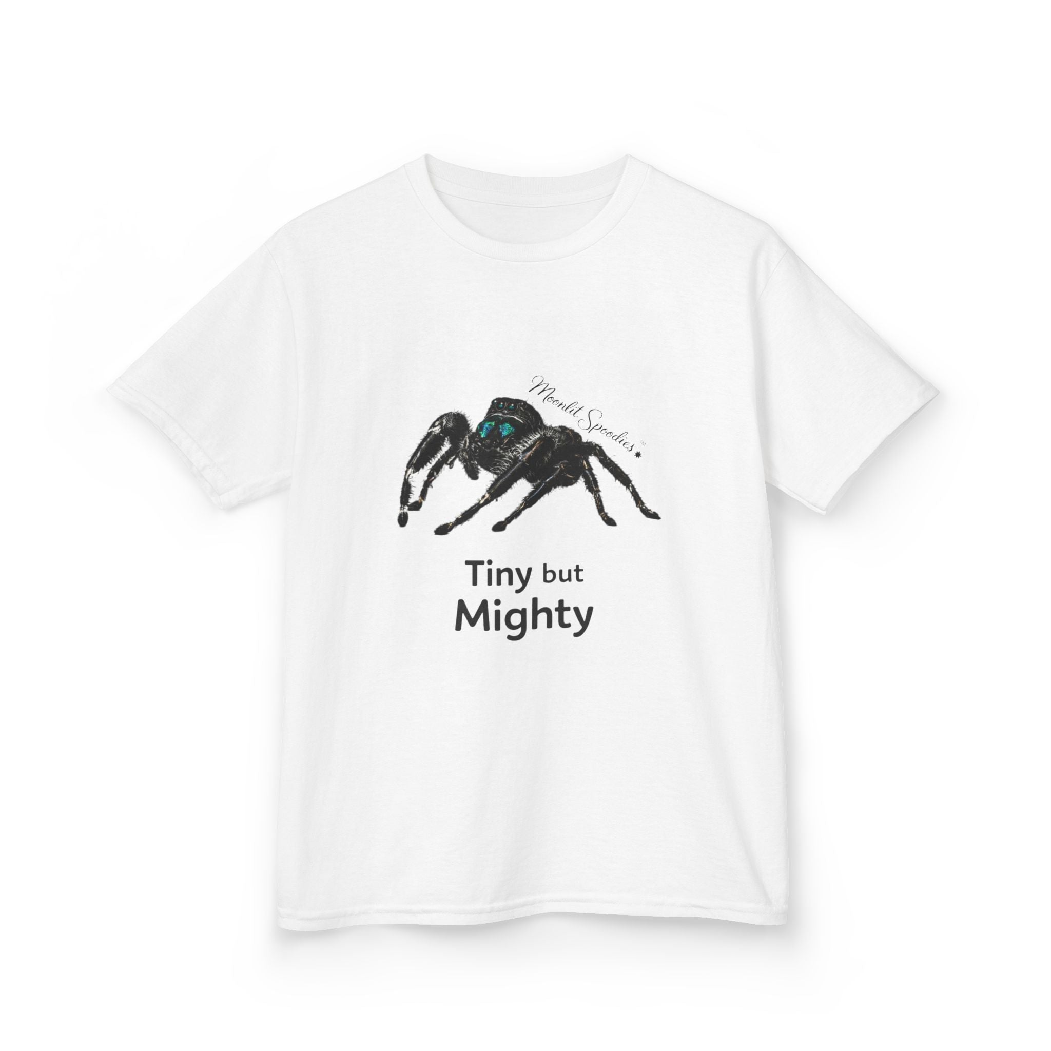 Kids T-Shirt — 'Tiny but Mighty' Jumping Spider Graphic