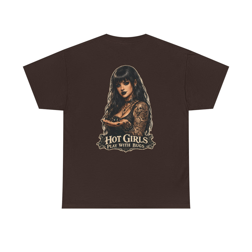 T-Shirt — "Hot Girls Play With Bugs" Goth Pinup Graphic Tee