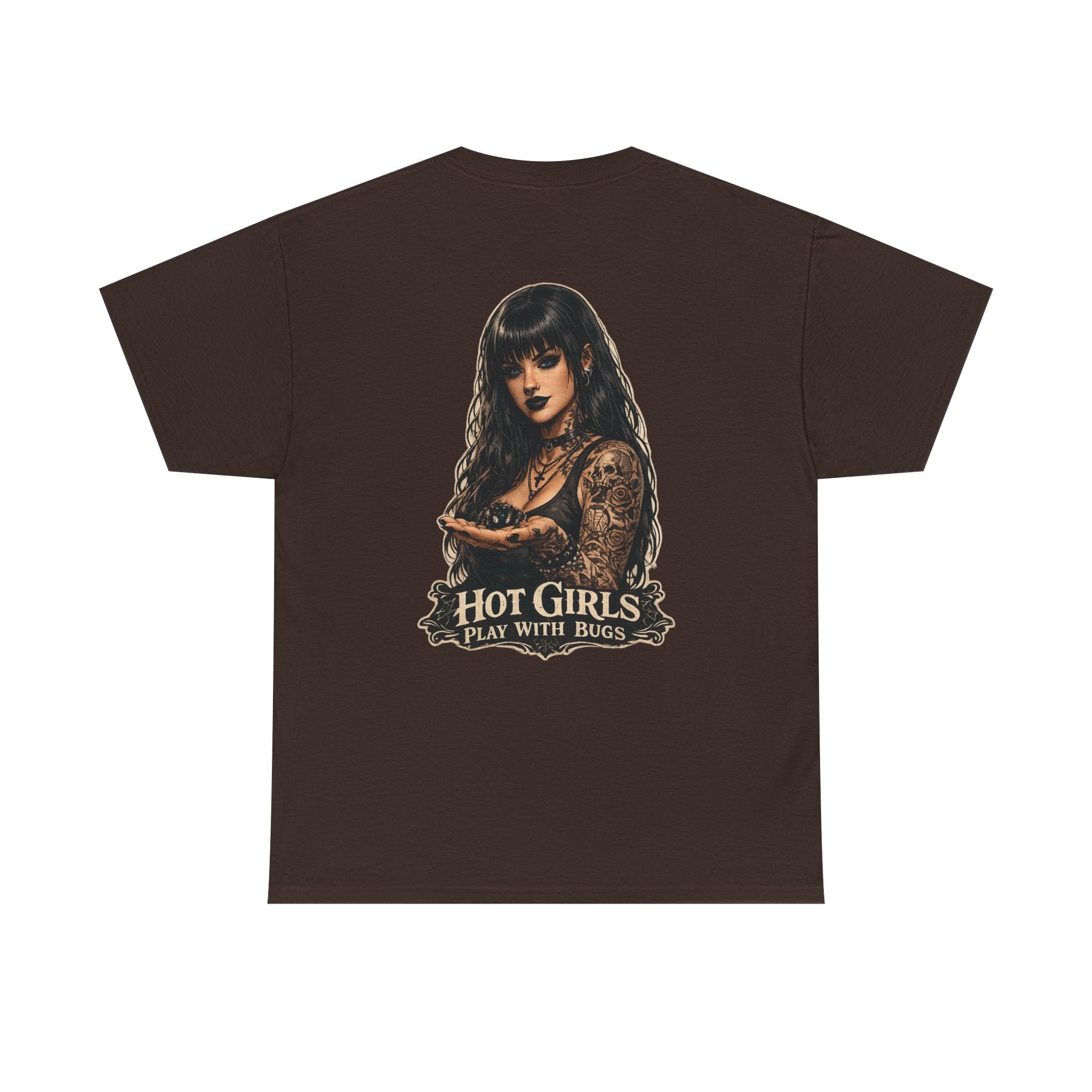 T-Shirt — "Hot Girls Play With Bugs" Goth Pinup Graphic Tee