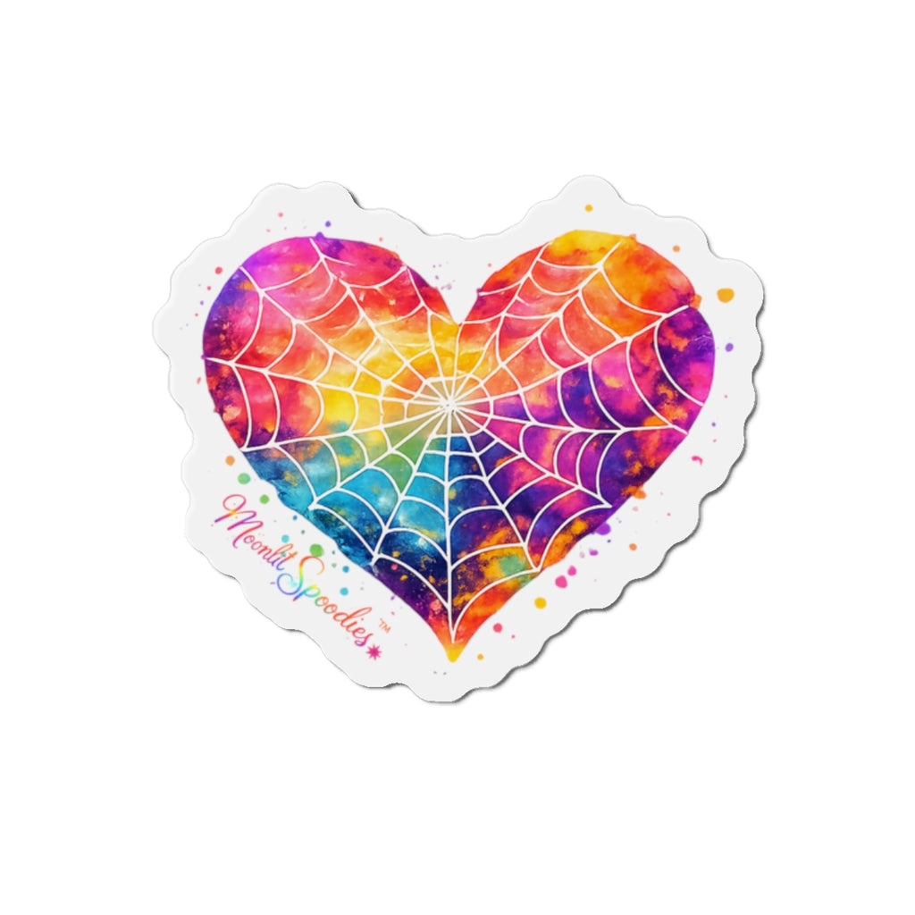 Rainbow Watercolor Web Heart Magnet with Spiderweb — Die-Cut Decorative Magnet