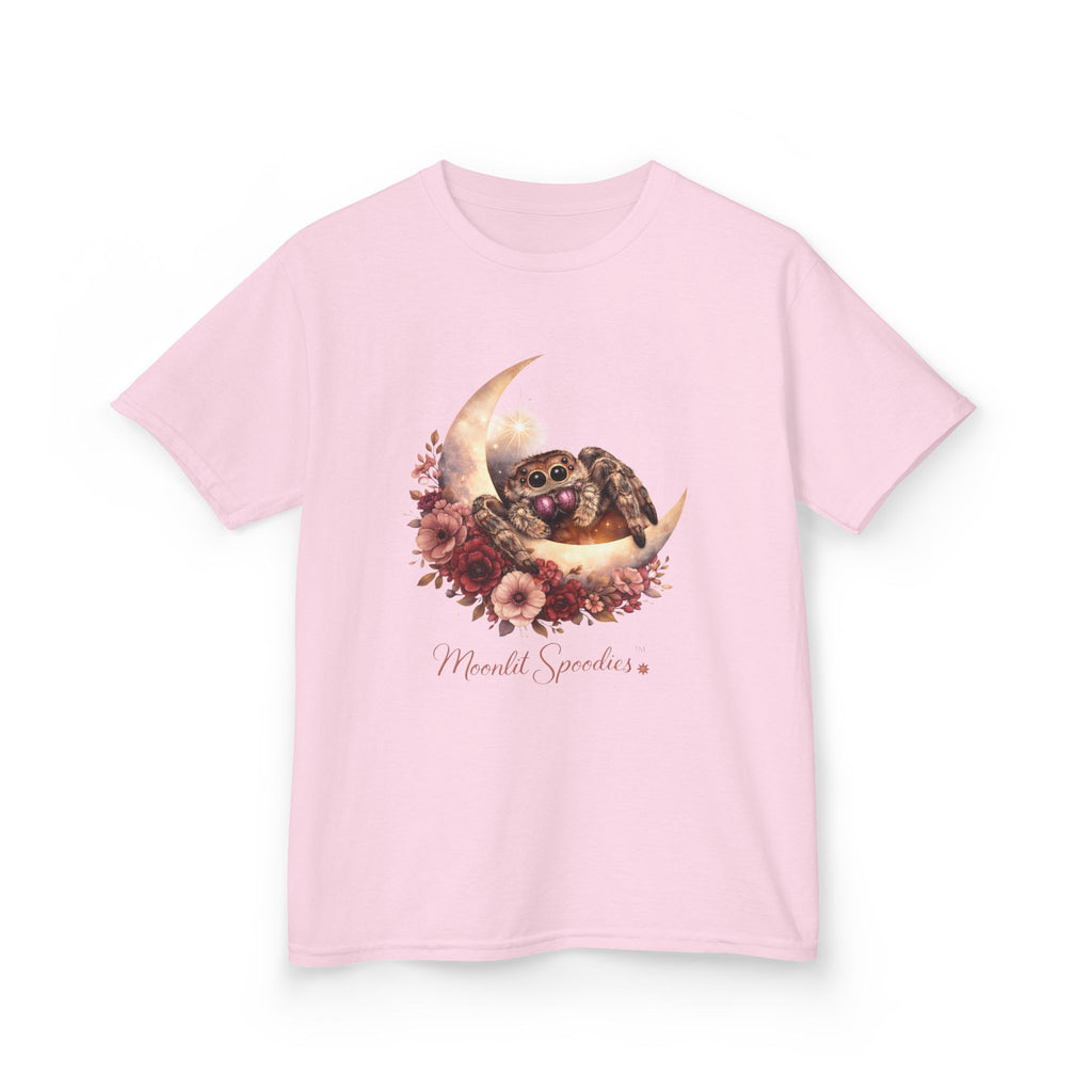 Kids Tee — Sorsha the Jumping Spider on Crescent Moon (Moonlit Spoodies)