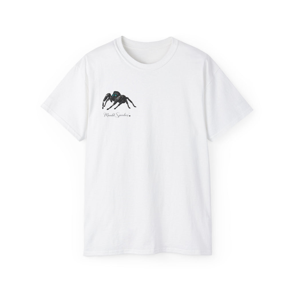 Spider Sketch Tee — Minimal Black Spider Graphic with 'Please Confirm' Text