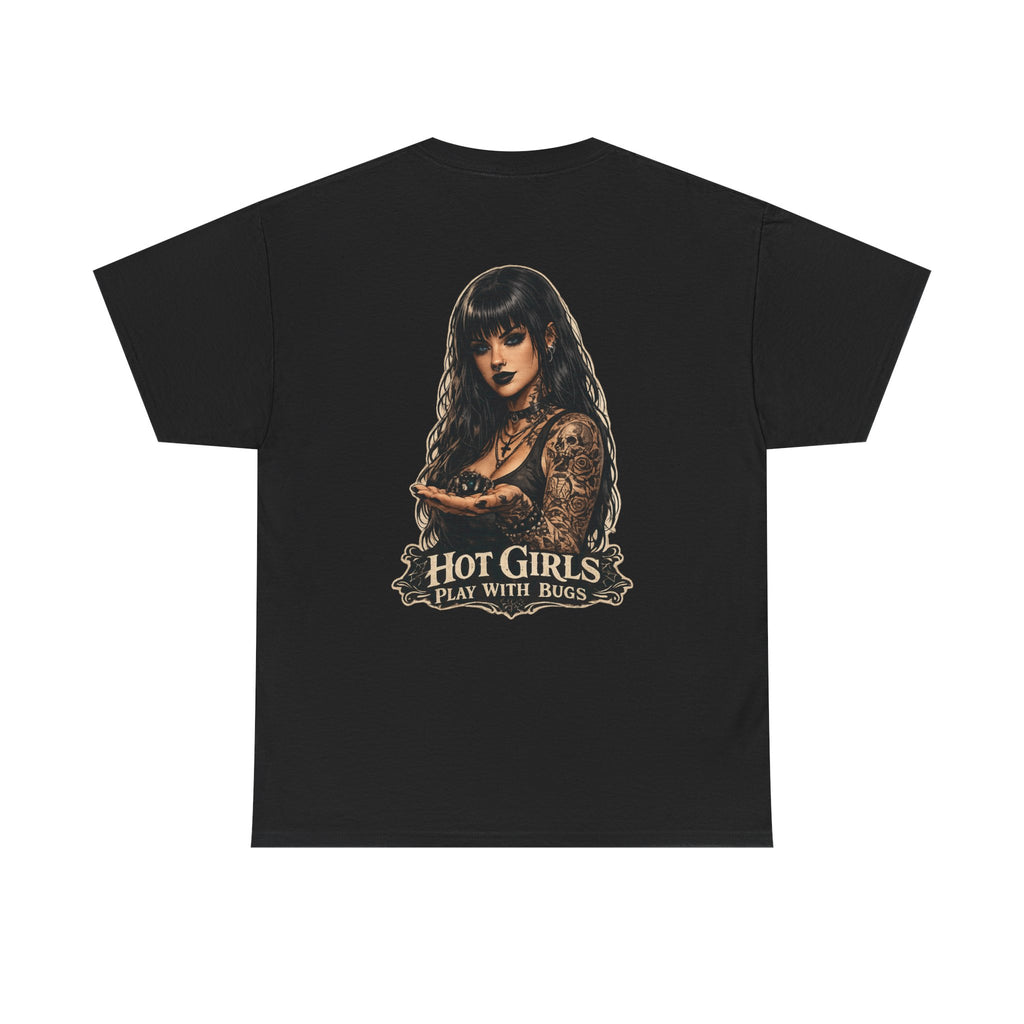 T-Shirt — "Hot Girls Play With Bugs" Goth Pinup Graphic Tee