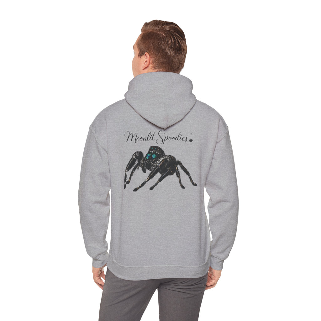Spider Graphic Hoodie — 'Moonlit Spoodies' Cute Jumping Spider Design for Nature & Halloween Fans