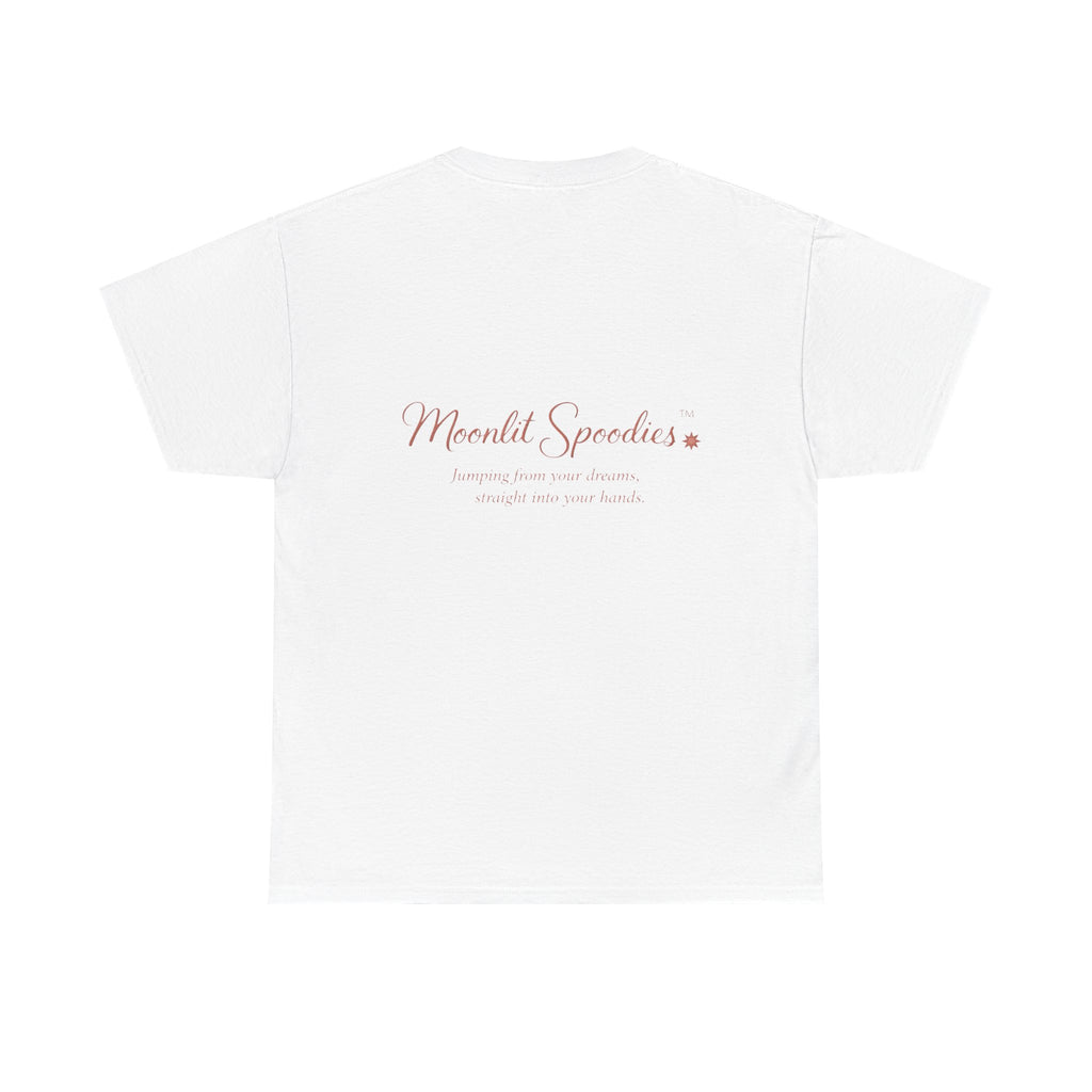 Moonlit Spoodies Tee — Minimal Sorsha Front Graphic with Logo & Slogan Back