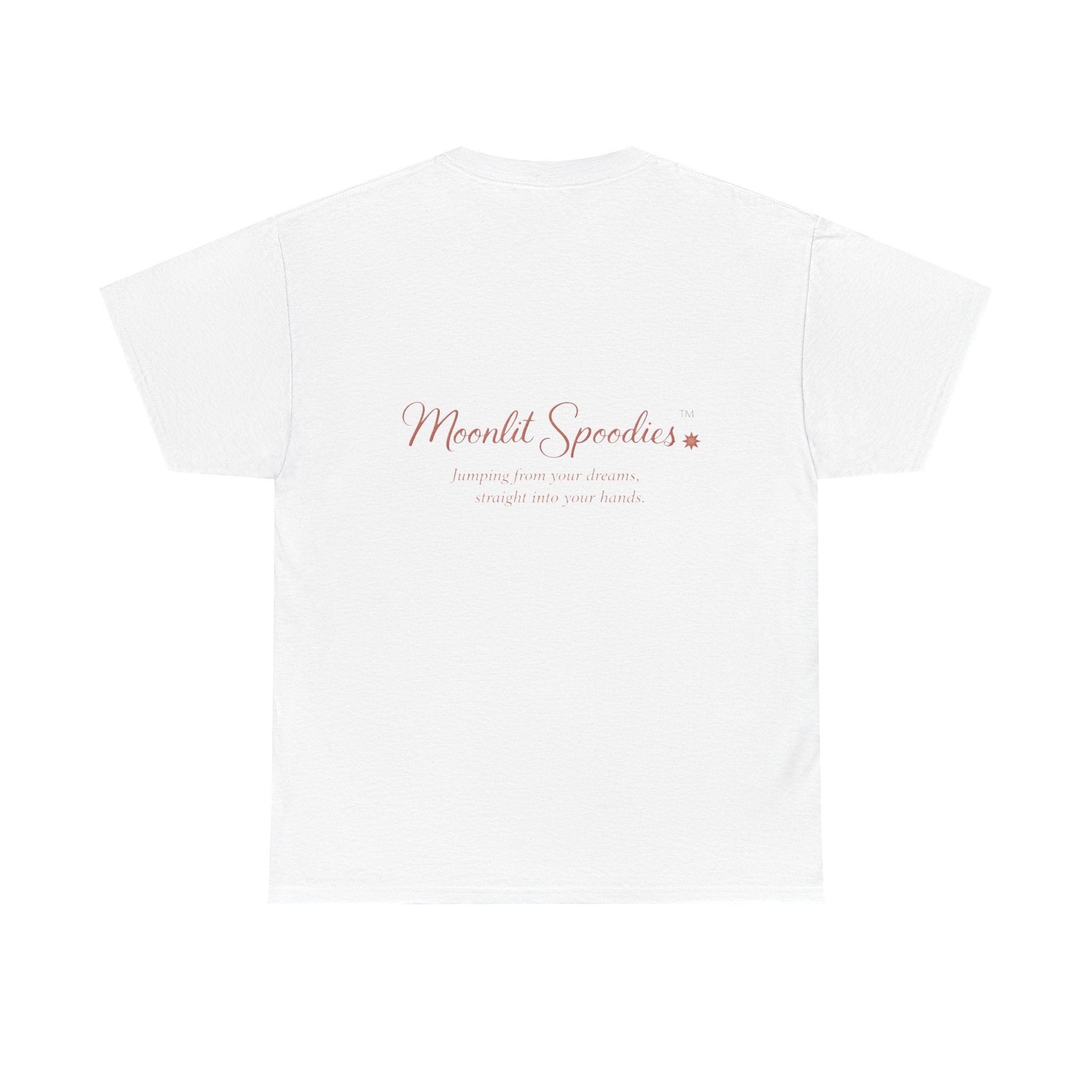Moonlit Spoodies Tee — Minimal Sorsha Front Graphic with Logo & Slogan Back