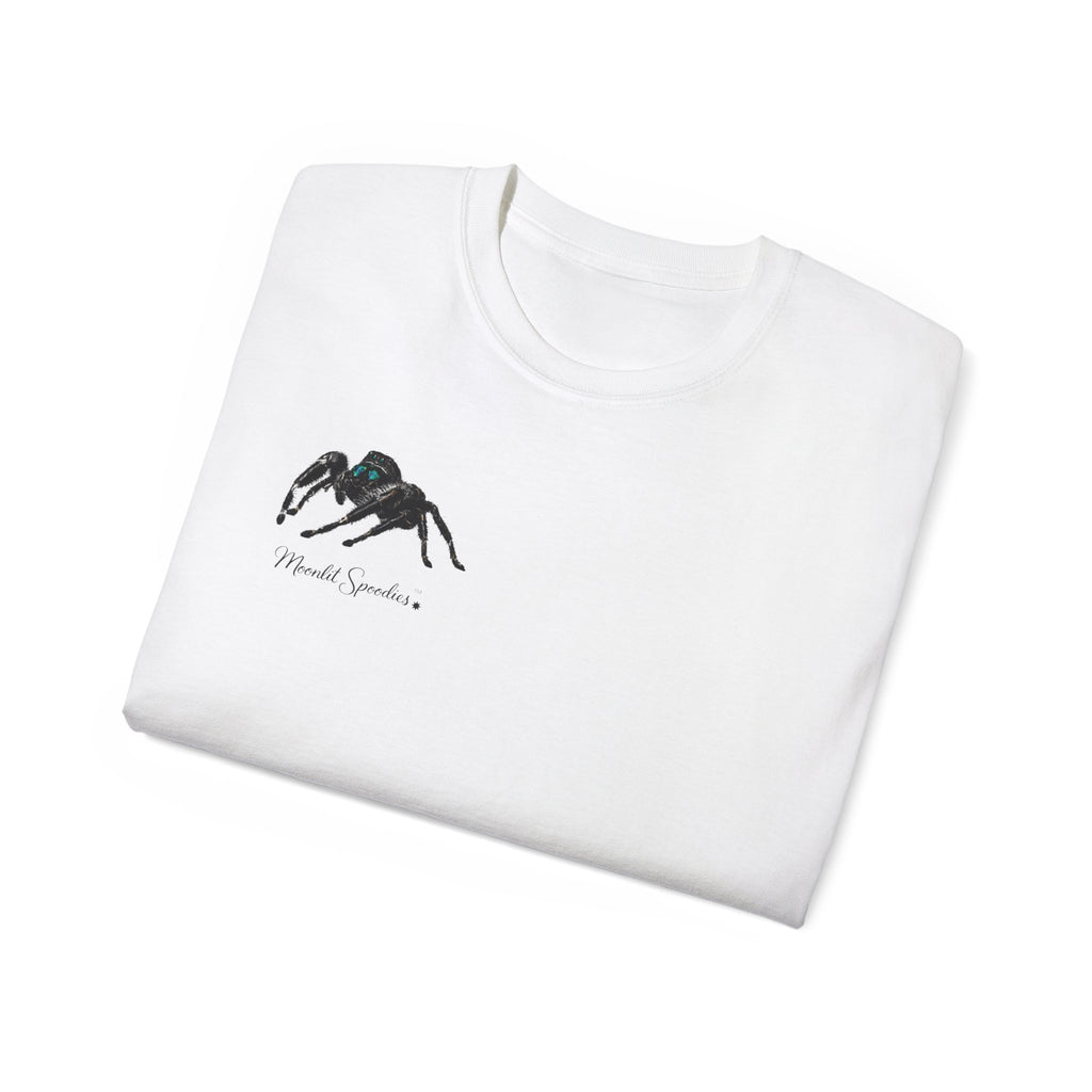 Spider Sketch Tee — Minimal Black Spider Graphic with 'Please Confirm' Text