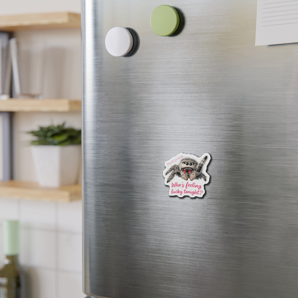 Die-Cut Magnet — Cute Jumping Spider "Who’s Feeling Lucky Tonight?" Refrigerator Magnet