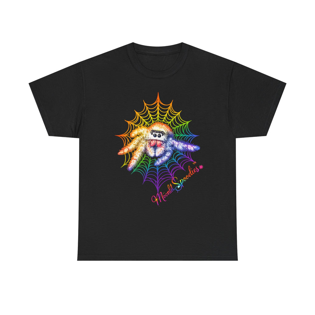 Rainbow Spider Web T-Shirt — Cute Spider with 'Wickedly Adorable' Design