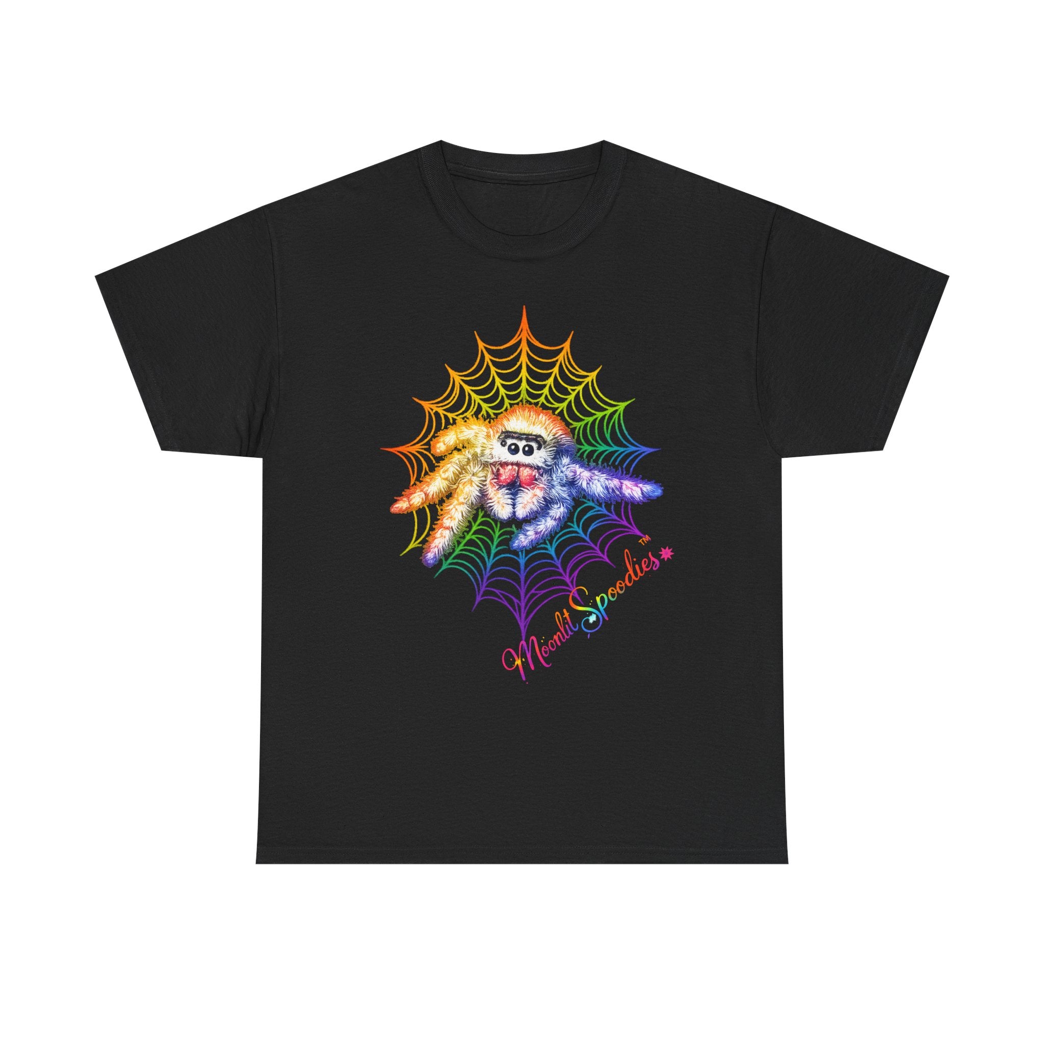 Rainbow Spider Web T-Shirt — Cute Spider with 'Wickedly Adorable' Design