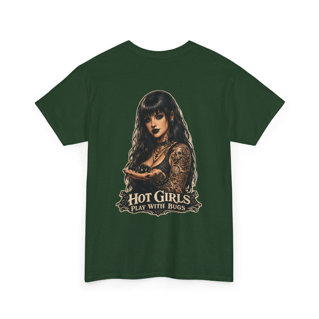 T-Shirt — "Hot Girls Play With Bugs" Goth Pinup Graphic Tee