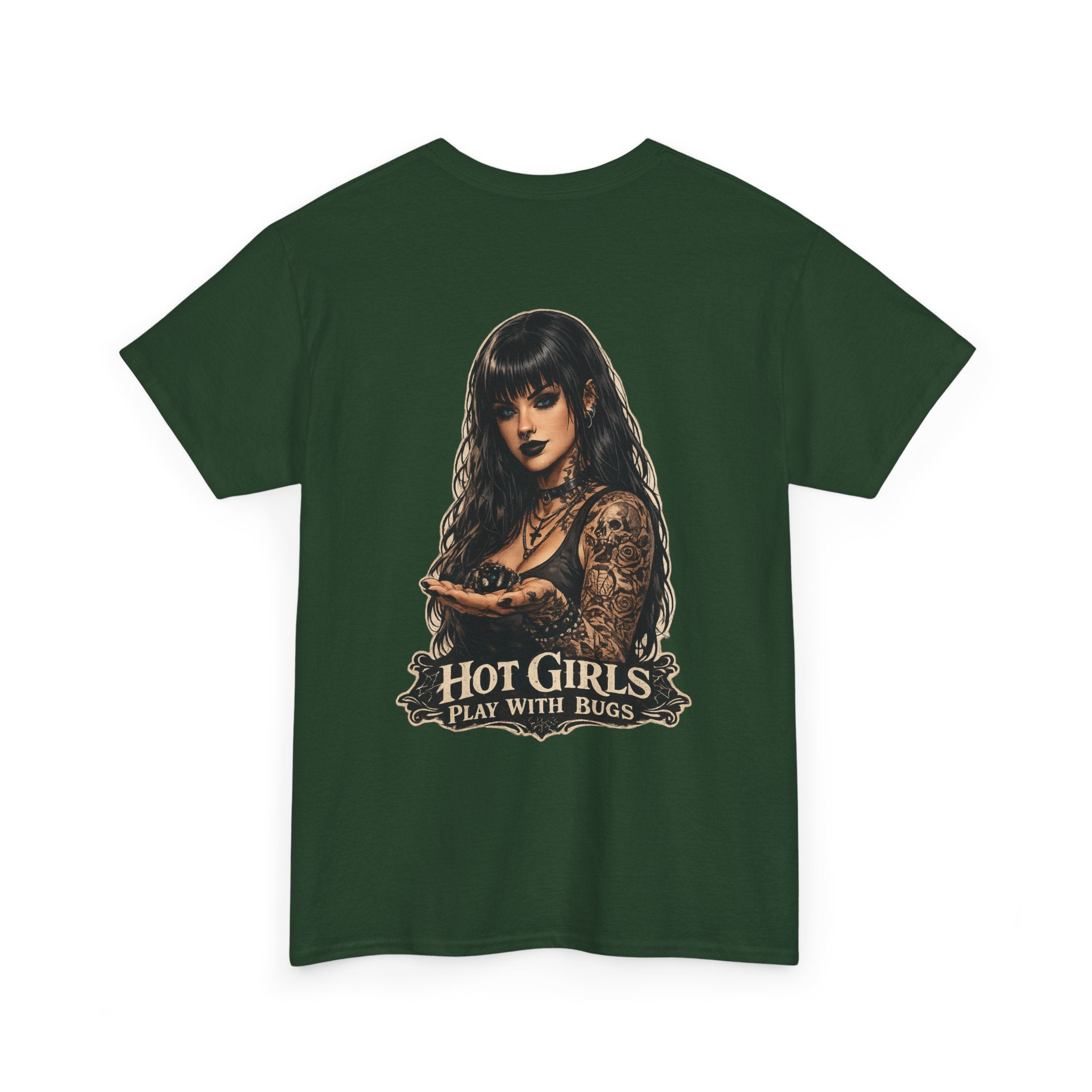T-Shirt — "Hot Girls Play With Bugs" Goth Pinup Graphic Tee