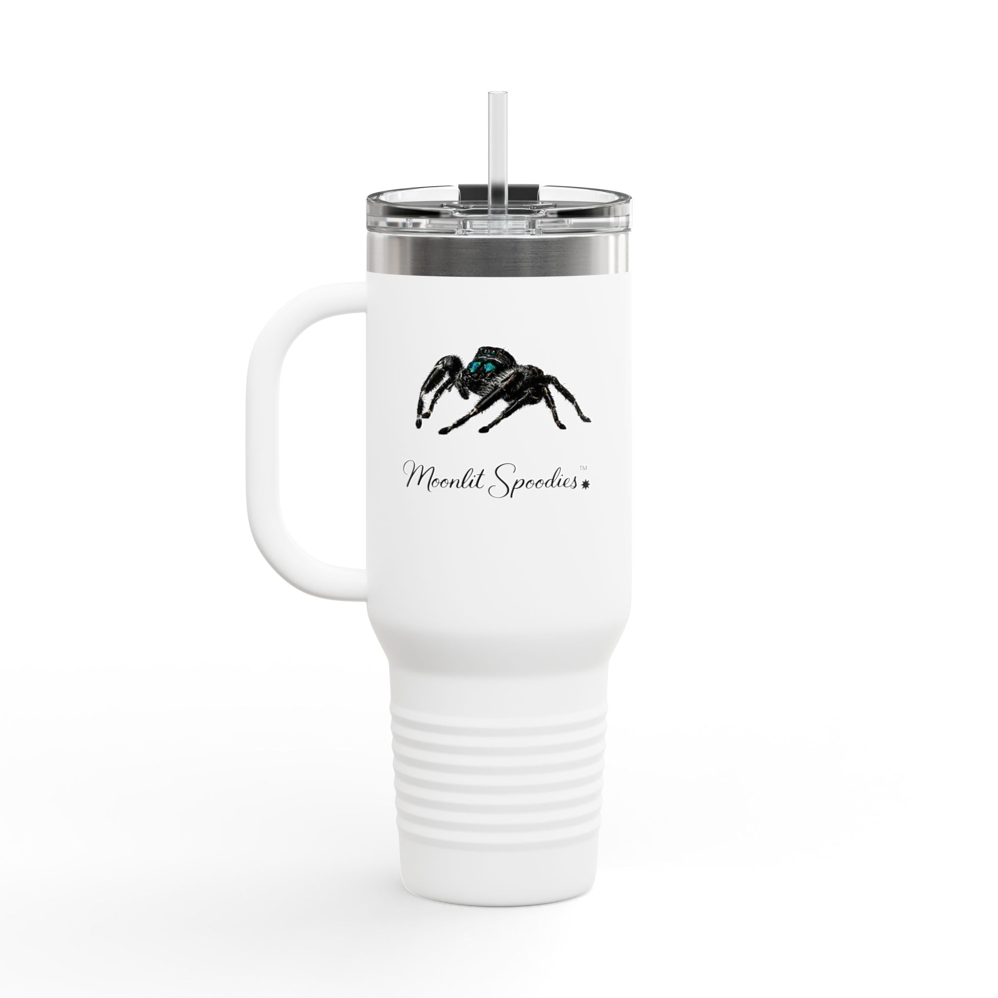 40oz Insulated Travel Mug — 'Moonlit Spoodies' Jumping Spider Design
