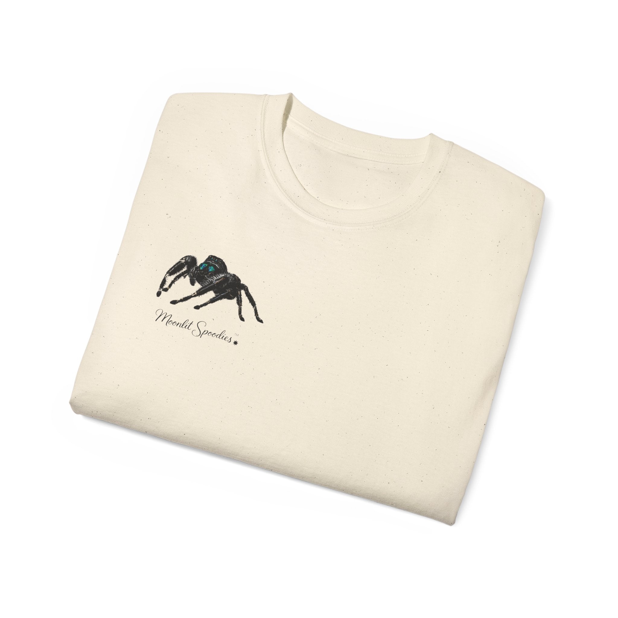 Spider Sketch Tee — Minimal Black Spider Graphic with 'Please Confirm' Text