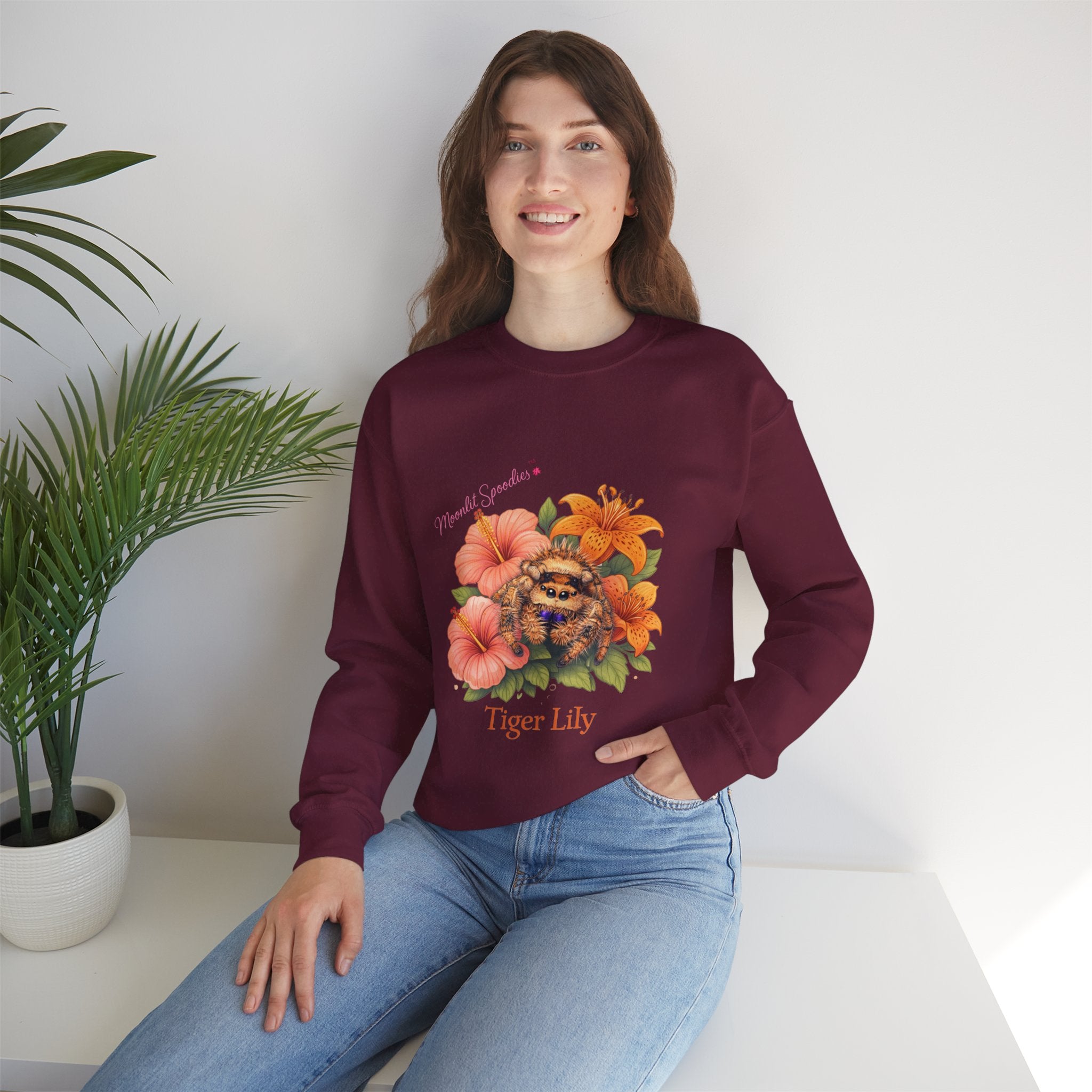Tiger Lily Floral Sweatshirt — 'Tiger Lily' Vintage Flower & Tiger Sketch Crewneck