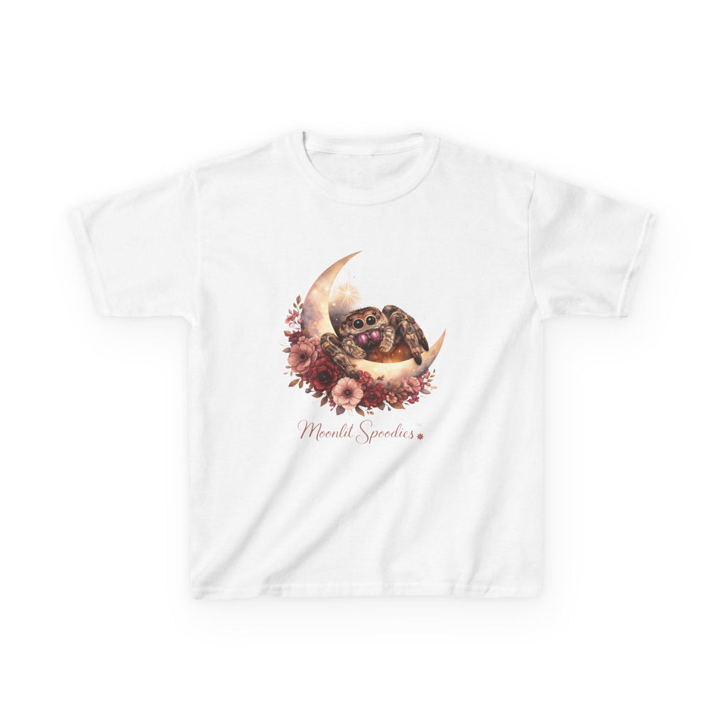 Kids Tee — Sorsha the Jumping Spider on Crescent Moon (Moonlit Spoodies)