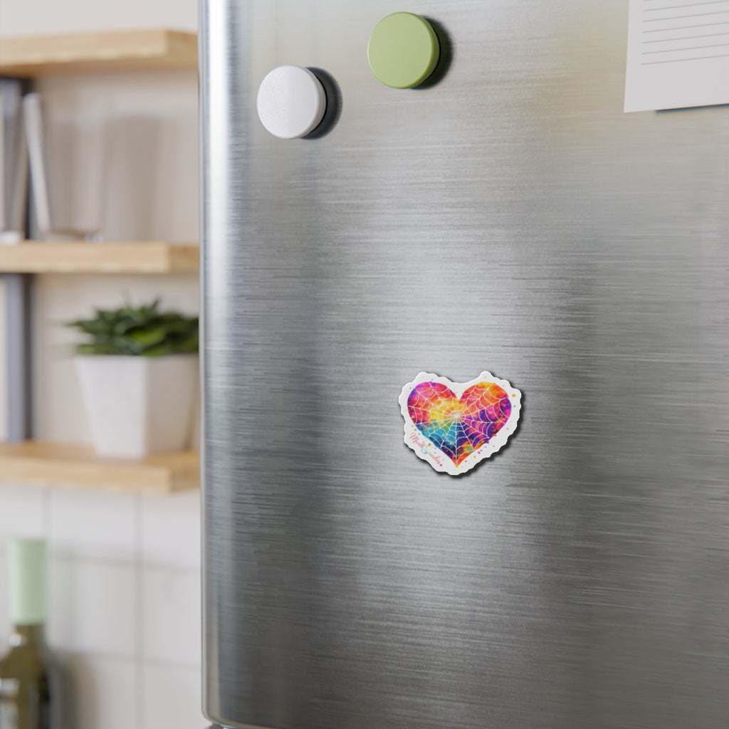 Rainbow Watercolor Web Heart Magnet with Spiderweb — Die-Cut Decorative Magnet