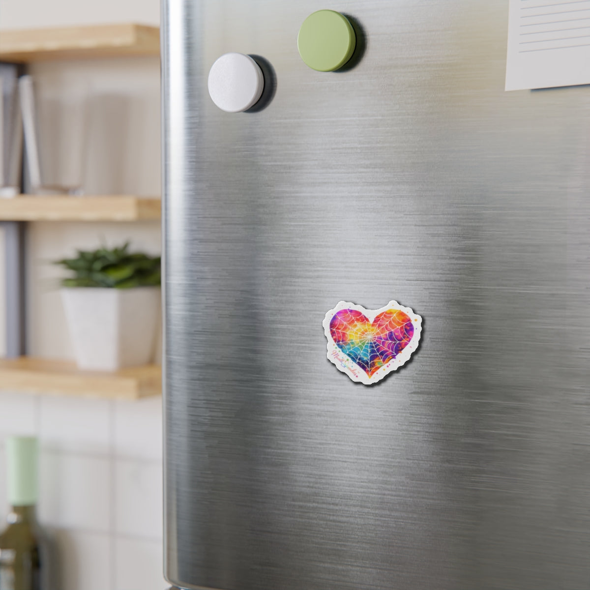 Rainbow Watercolor Web Heart Magnet with Spiderweb — Die-Cut Decorative Magnet