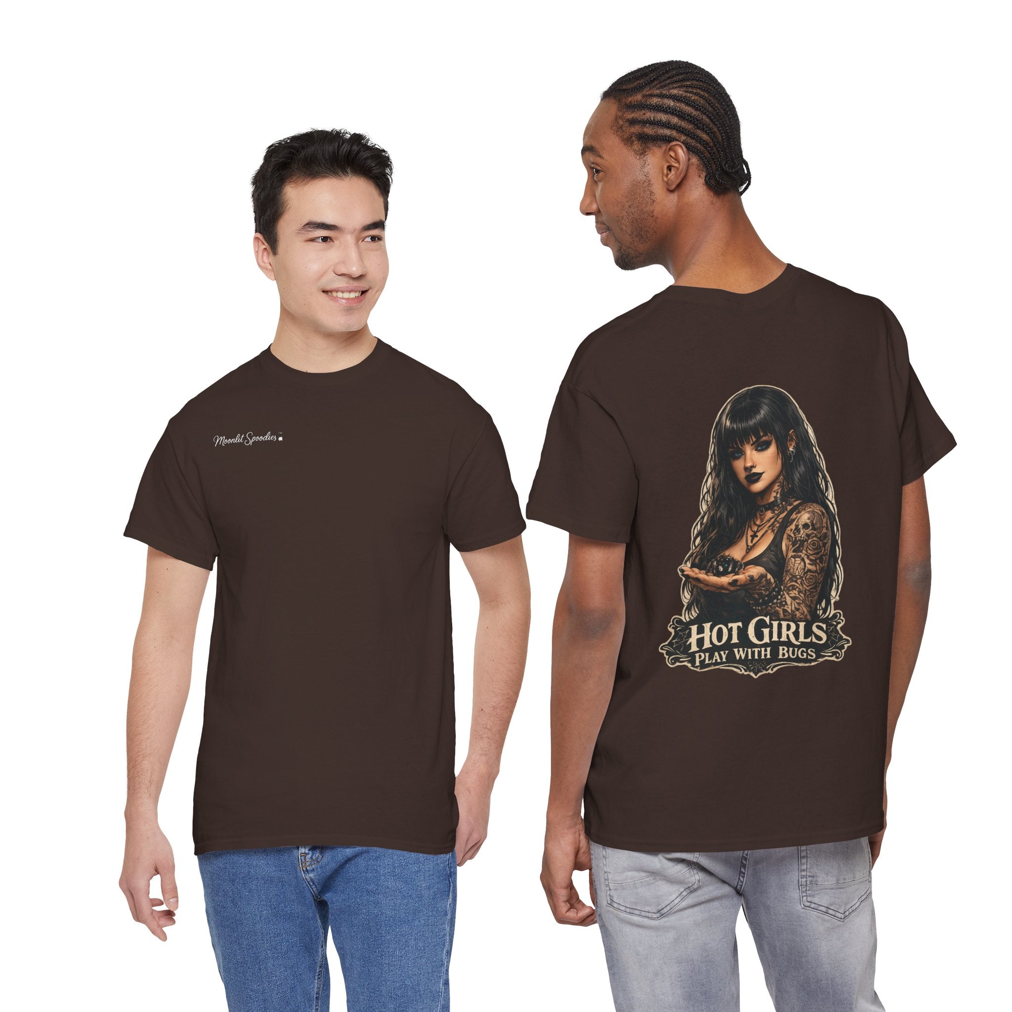T-Shirt — "Hot Girls Play With Bugs" Goth Pinup Graphic Tee