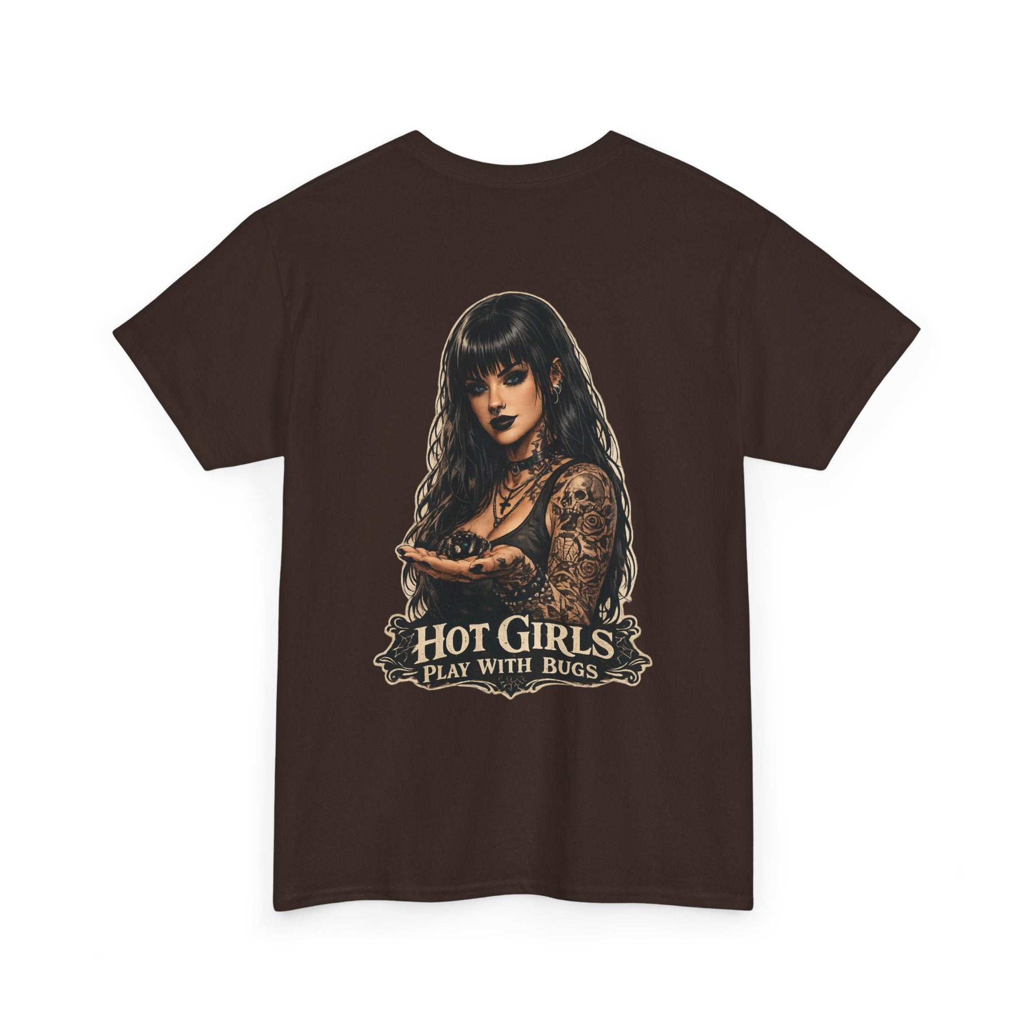 T-Shirt — "Hot Girls Play With Bugs" Goth Pinup Graphic Tee