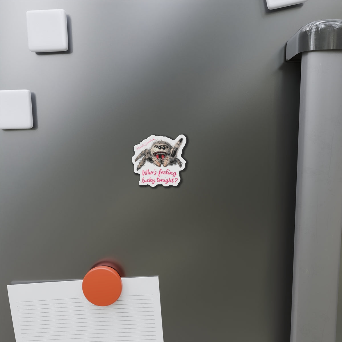 Die-Cut Magnet — Cute Jumping Spider "Who’s Feeling Lucky Tonight?" Refrigerator Magnet