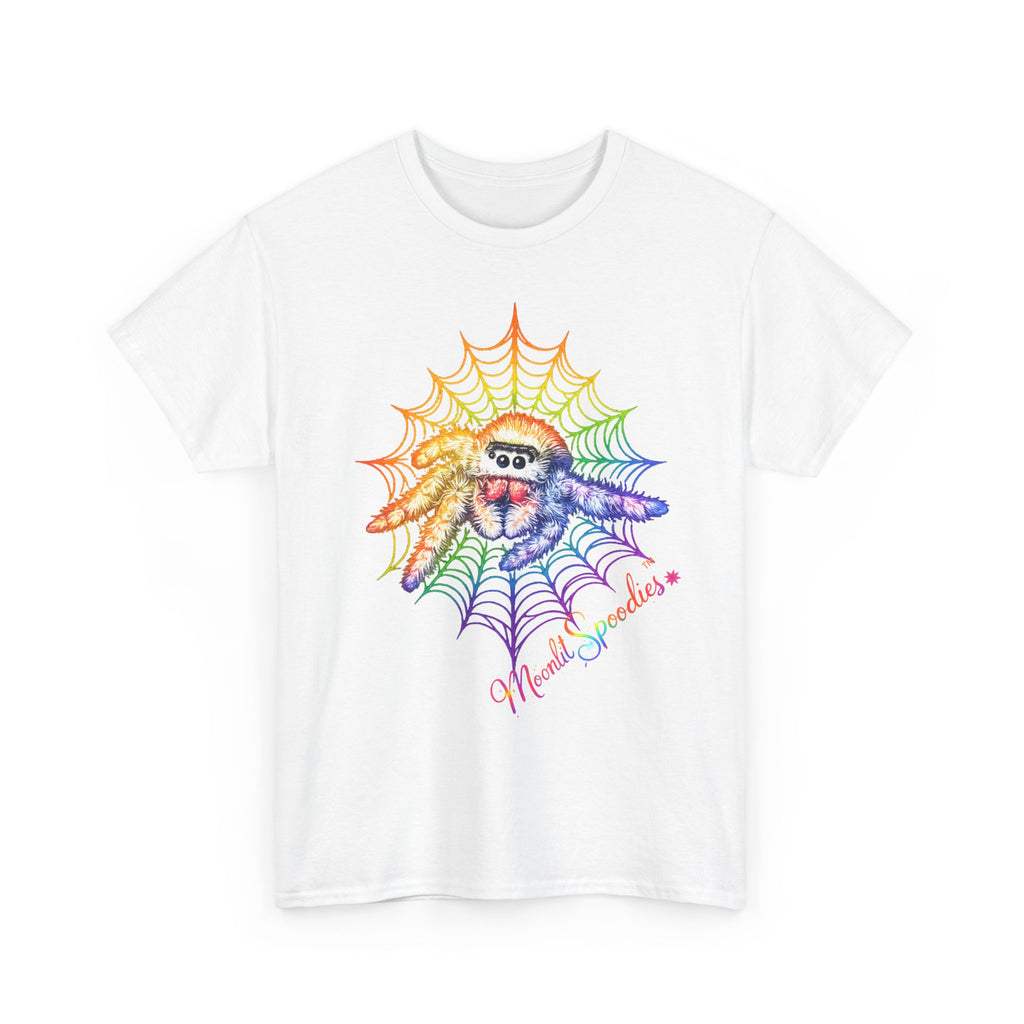 Rainbow Spider Web T-Shirt — Cute Spider with 'Wickedly Adorable' Design