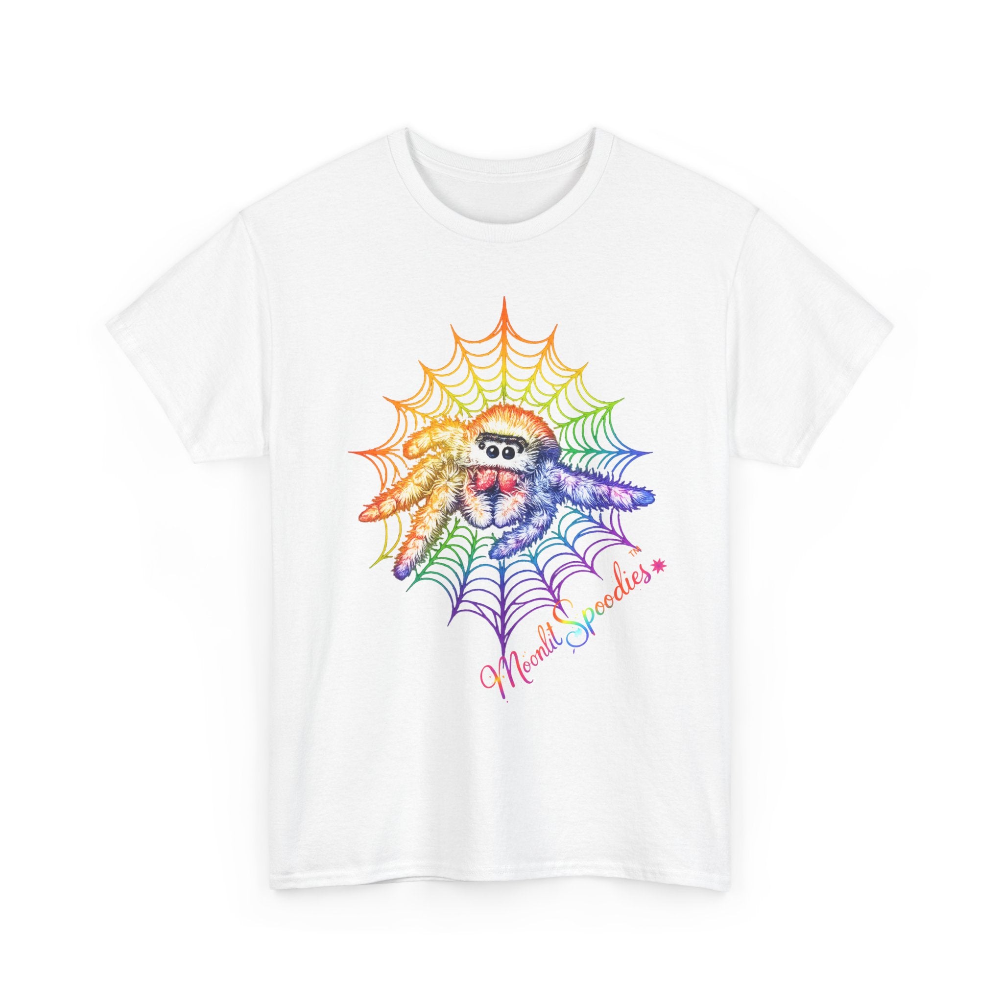 Rainbow Spider Web T-Shirt — Cute Spider with 'Wickedly Adorable' Design