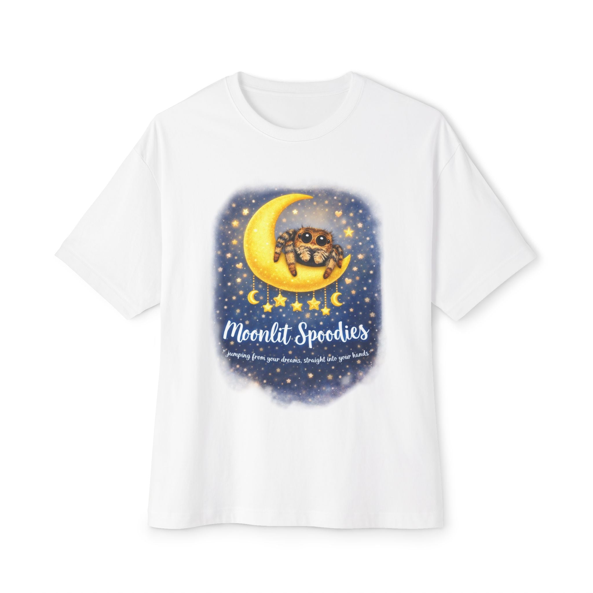 Moonlit Spoodies Tee — Cute Spider on Crescent Moon Graphic Shirt