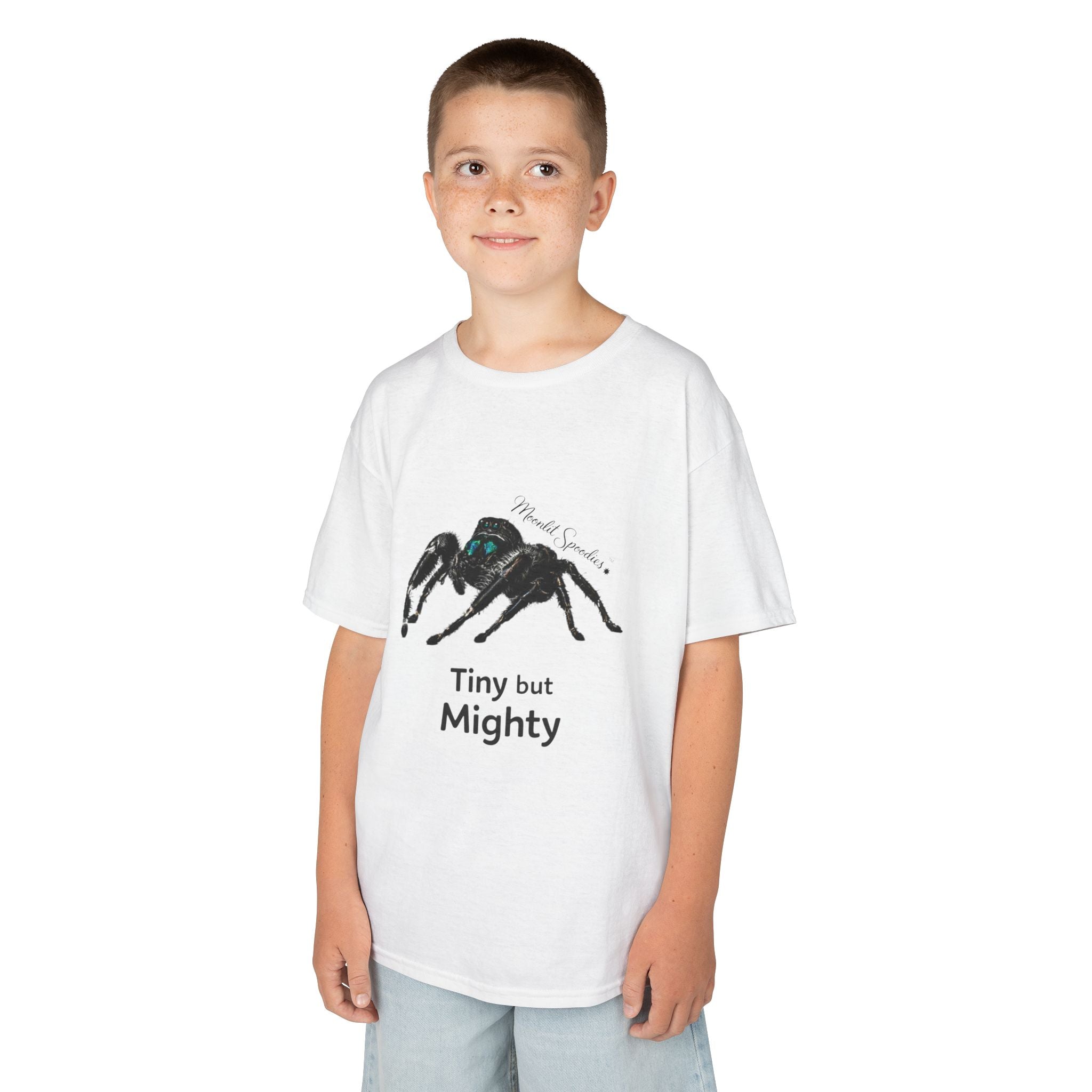 Kids T-Shirt — 'Tiny but Mighty' Jumping Spider Graphic