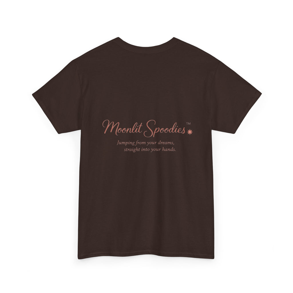Moonlit Spoodies Tee — Minimal Sorsha Front Graphic with Logo & Slogan Back