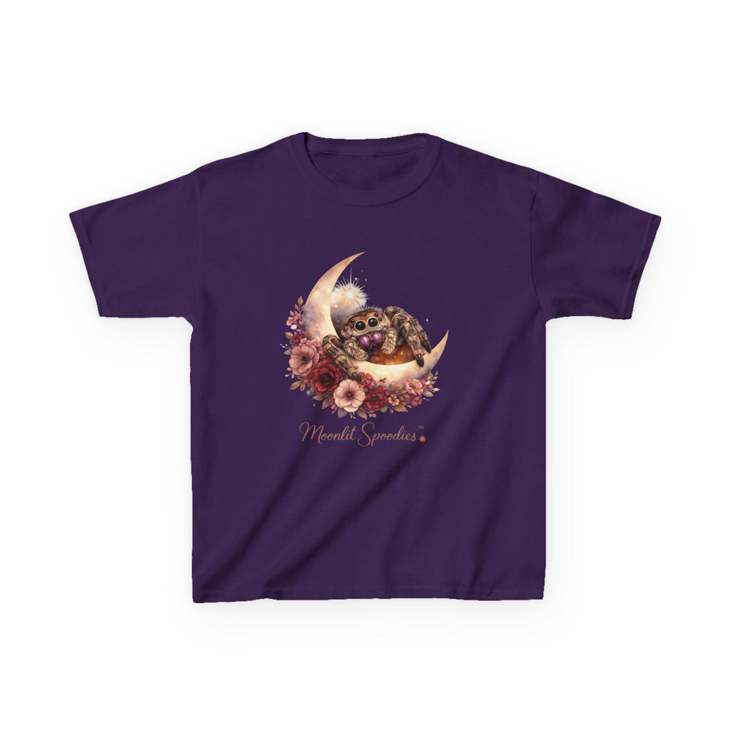 Kids Tee — Sorsha the Jumping Spider on Crescent Moon (Moonlit Spoodies)